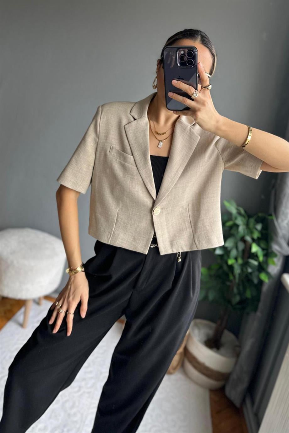 Keten Crop Blazer 