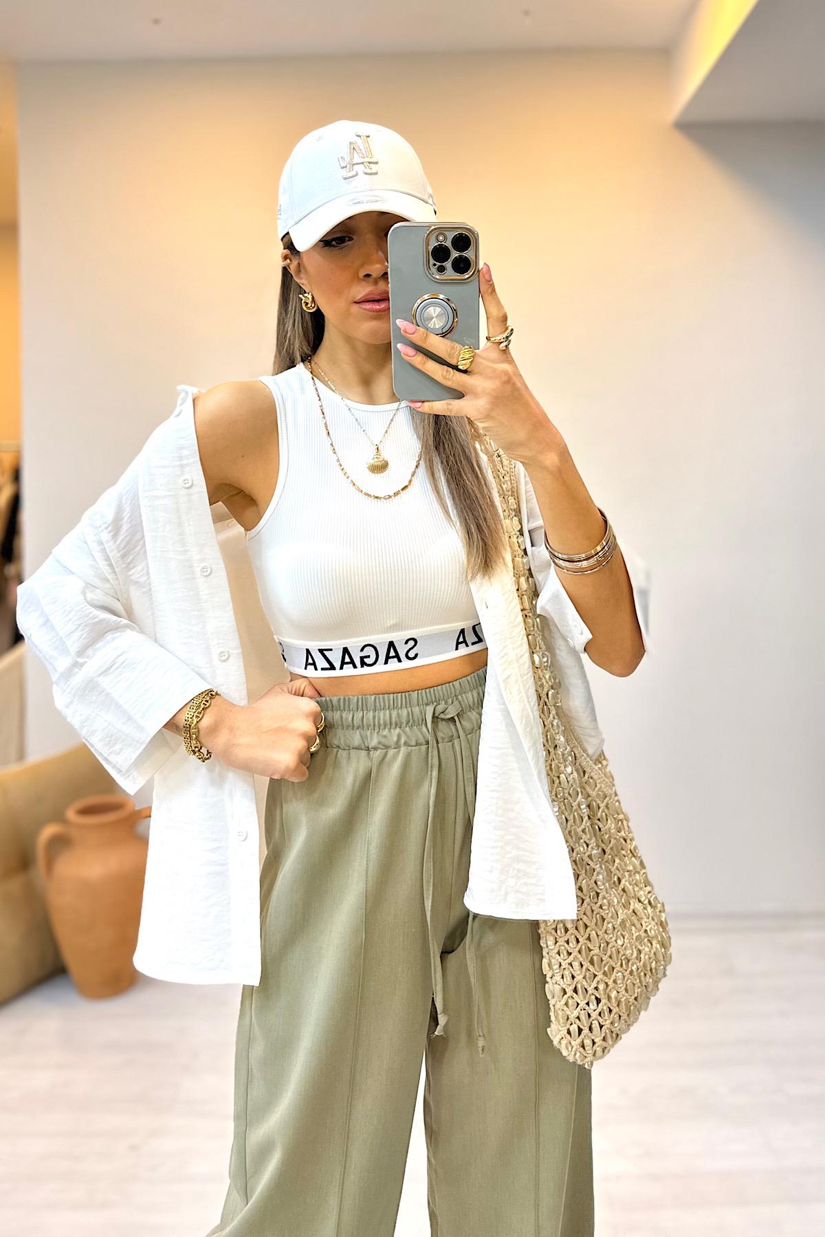 Oversize Dökümlü Gömlek - Beyaz