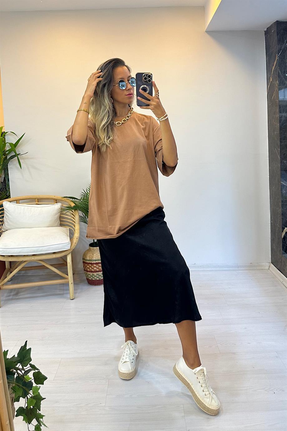 Oversize Sütlü Kahve Tshırt