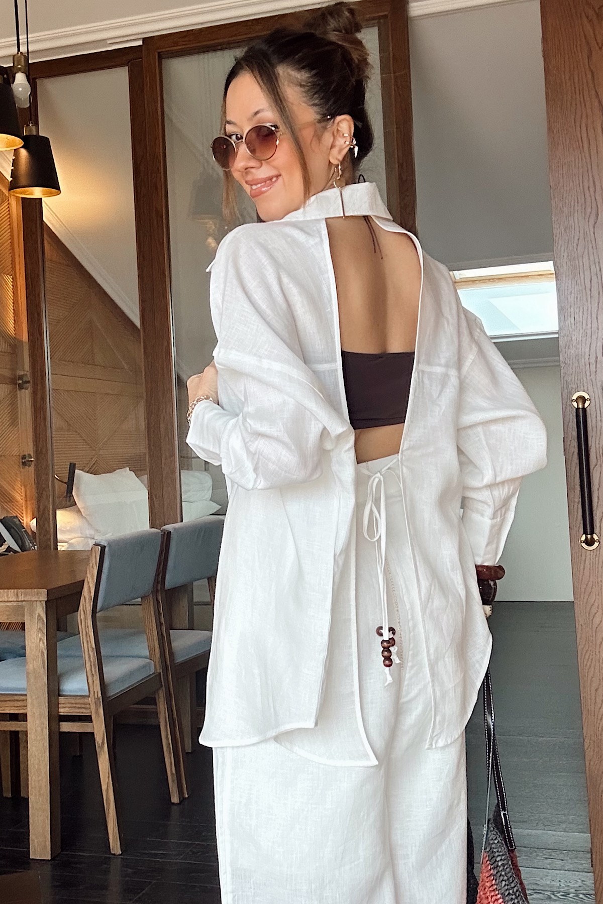 Sırtı Bağlamalı Premıum Gömlek- Beyaz