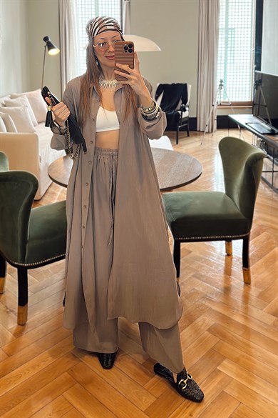 BOYDAN DÜĞMELİ İKİLİ TAKIM - BEJ