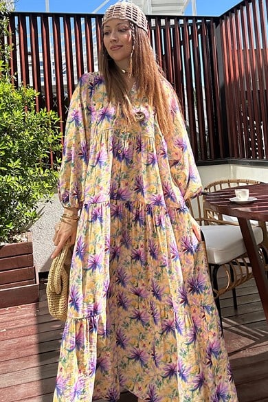 Maxi Flower Elbise- Leylak