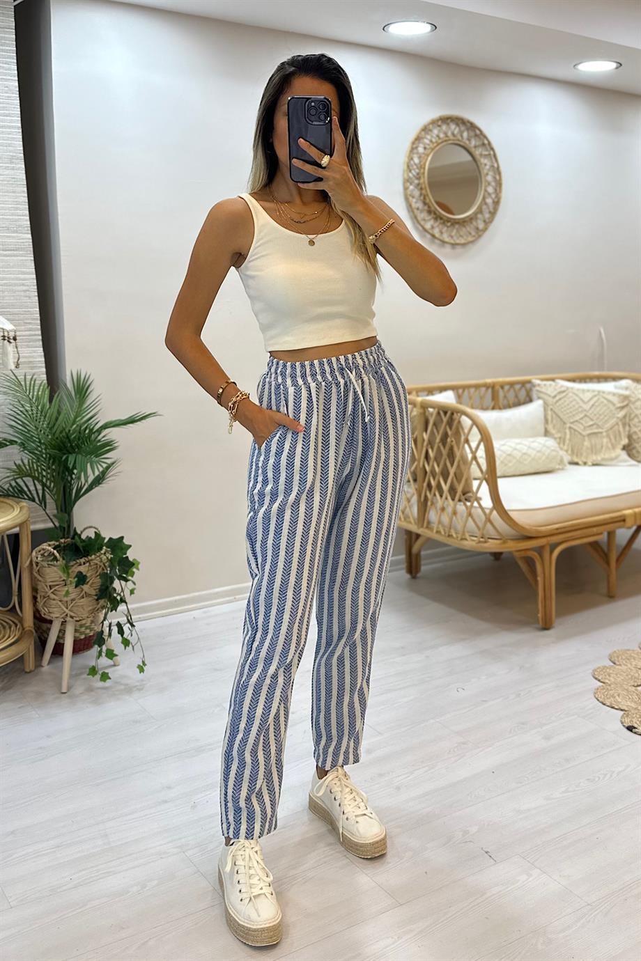 Çizgili Pantolon Mavi