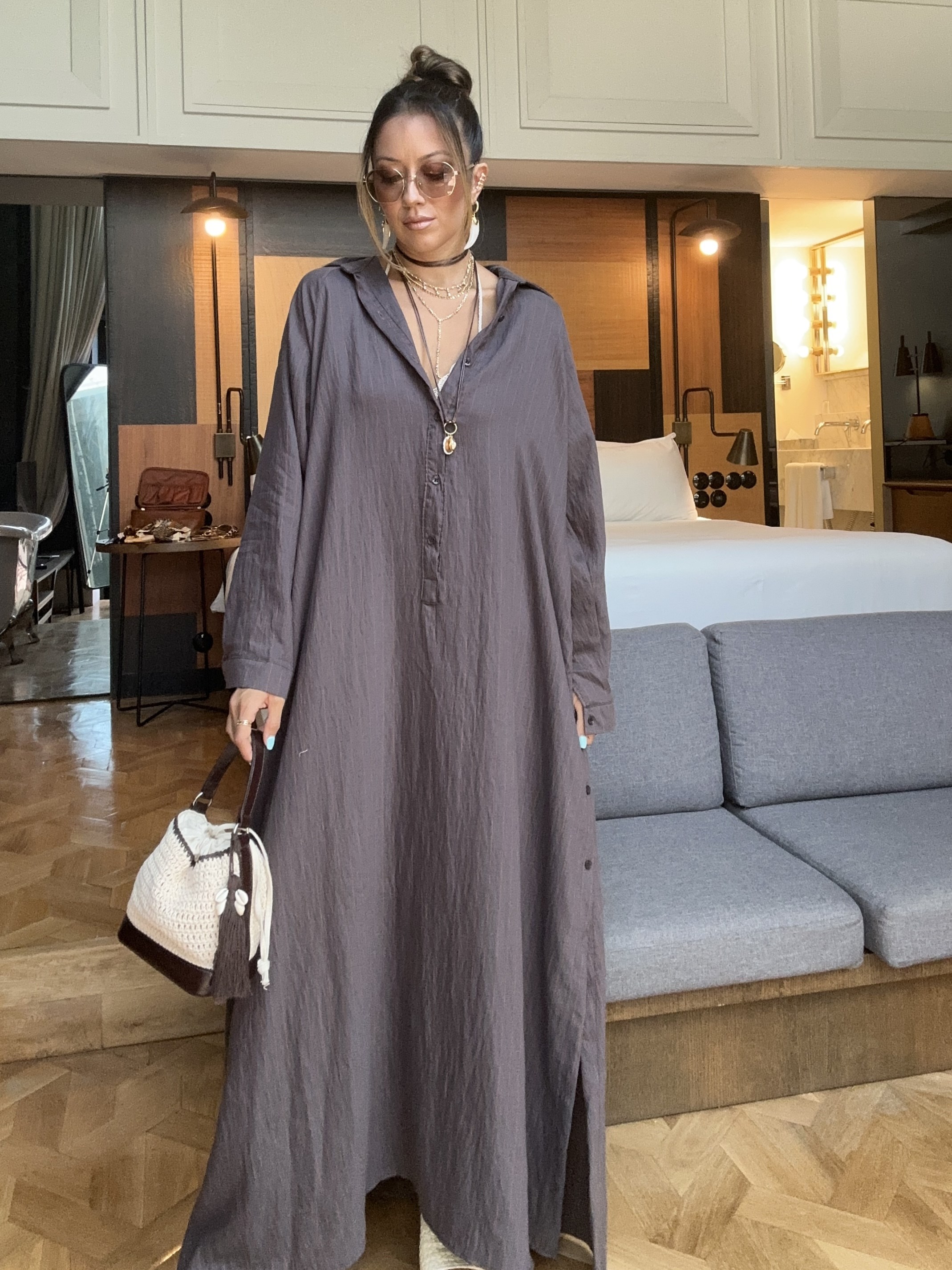 Düğme Detay Kaftan Elbise