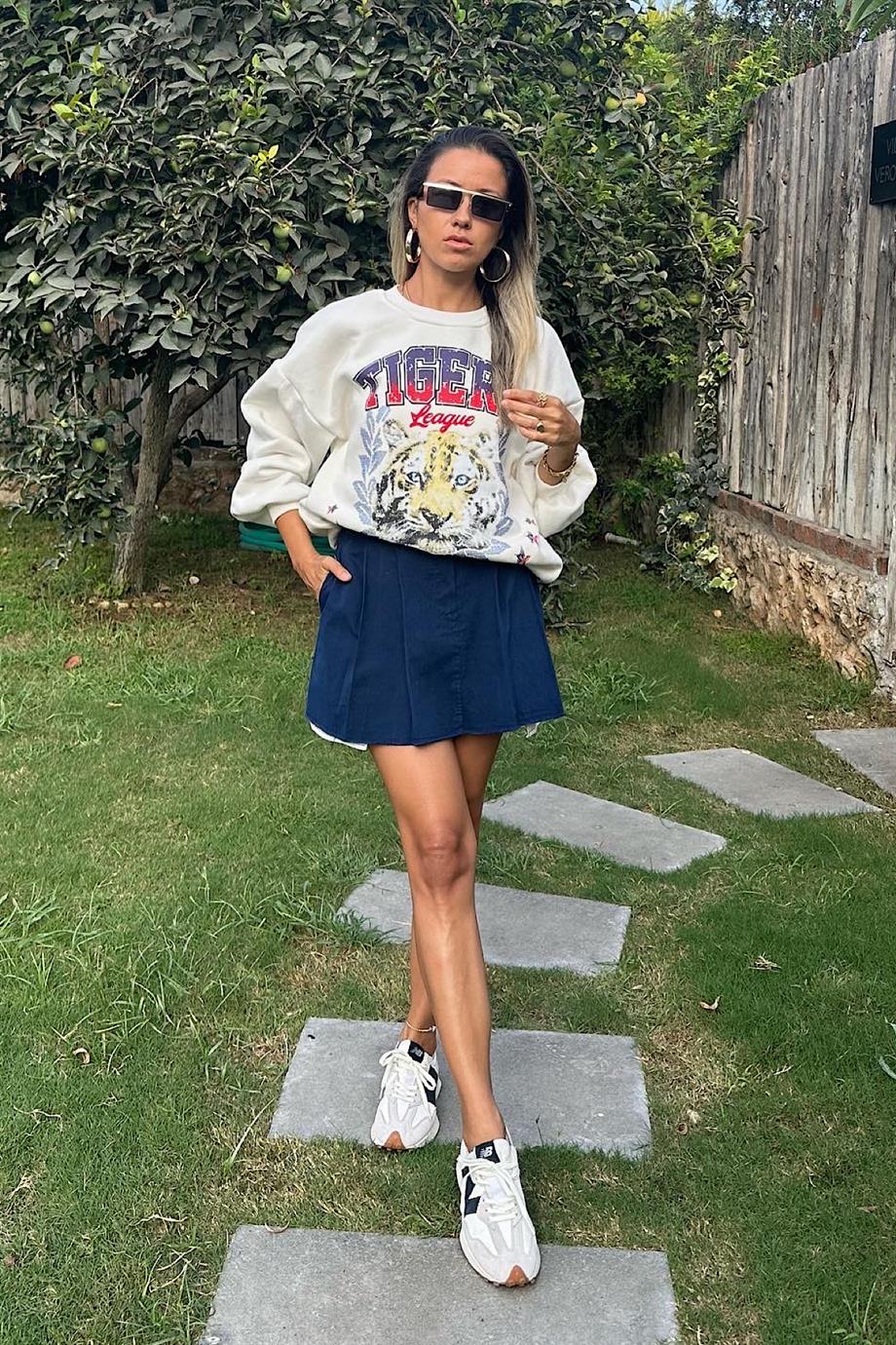 Kemerli Mini Etek - Lacivert