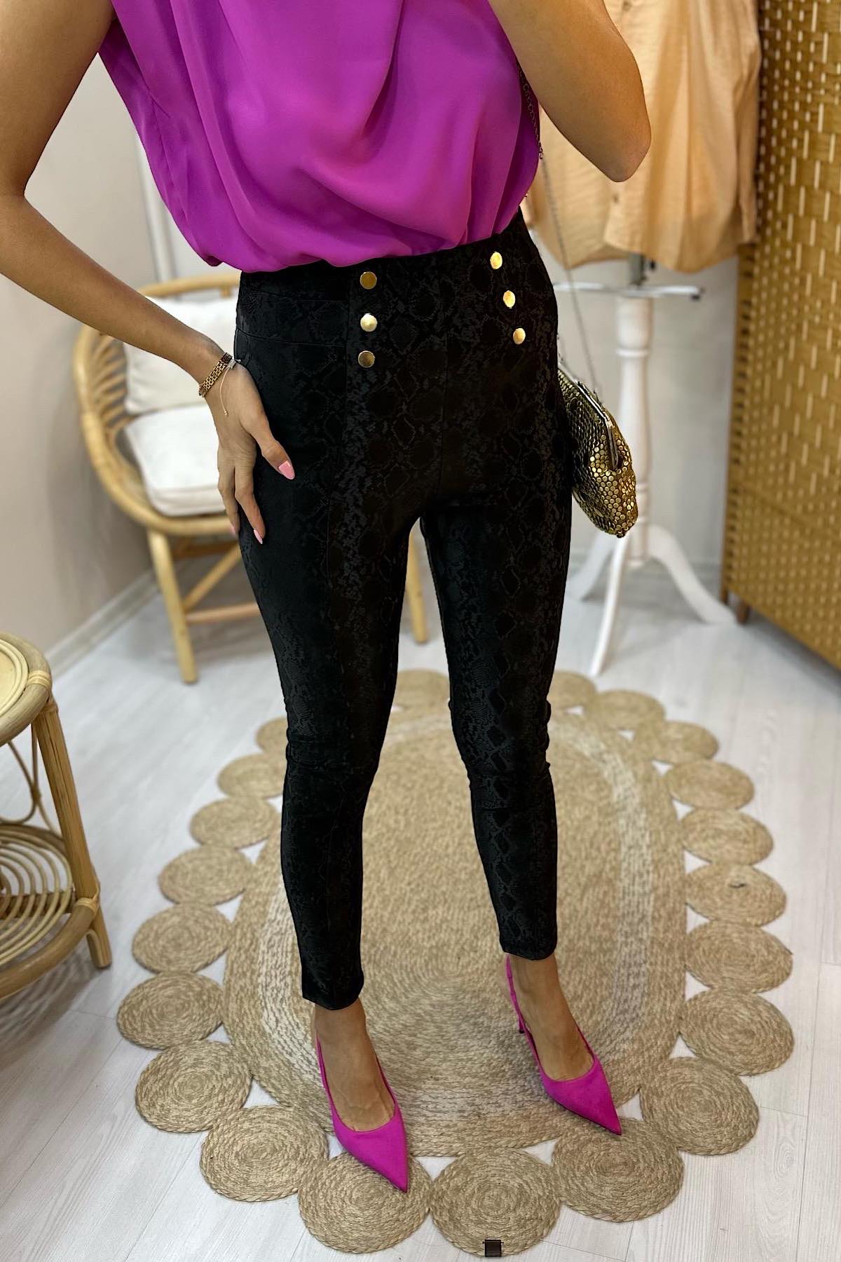 Leopar Tayt Pantolon- Siyah