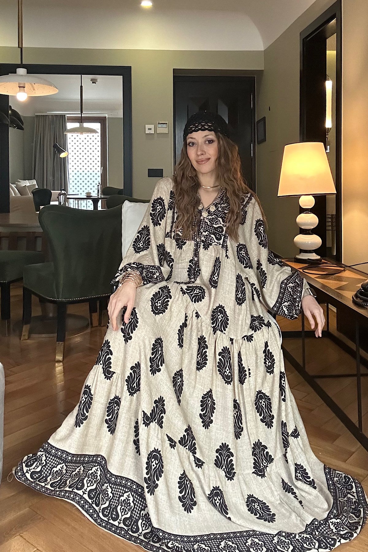 Maxi Boy Viskon Elbise - Bej