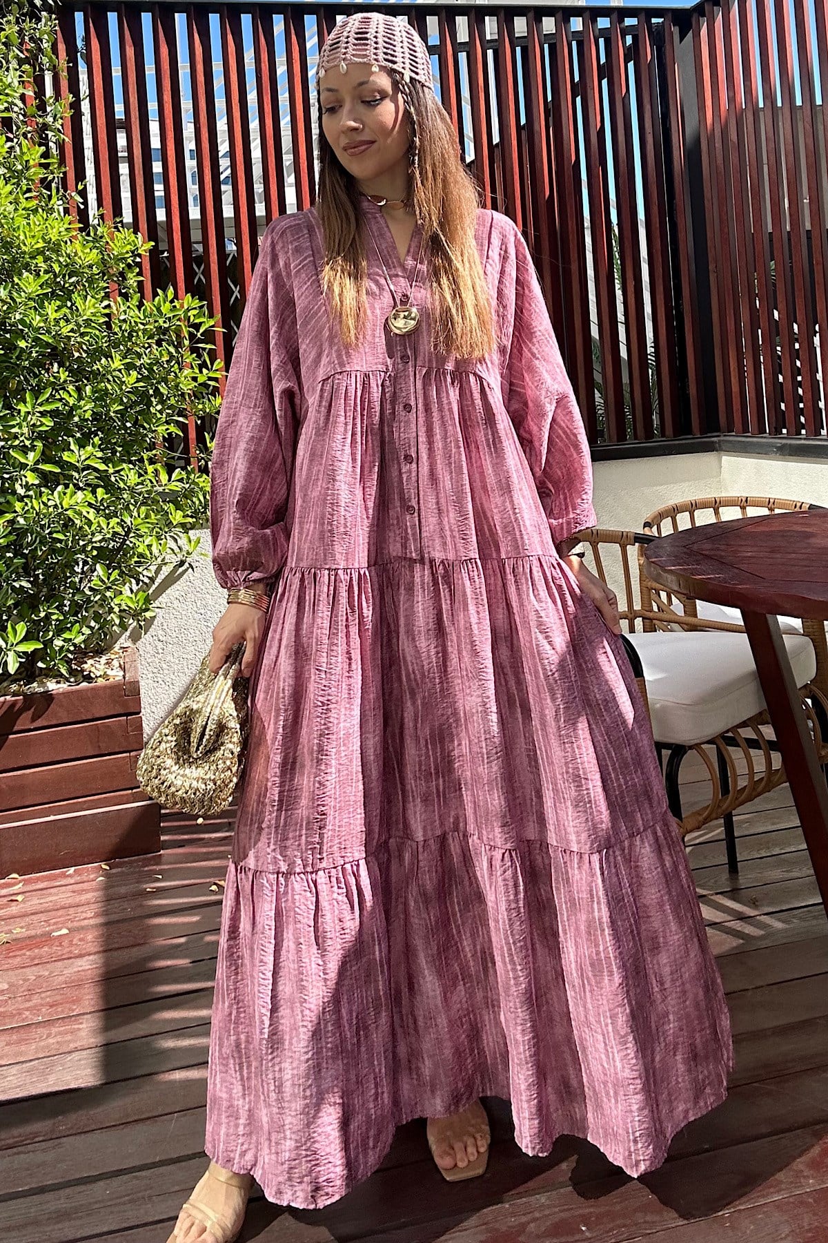 Maxi Flower Elbise- Mürdüm