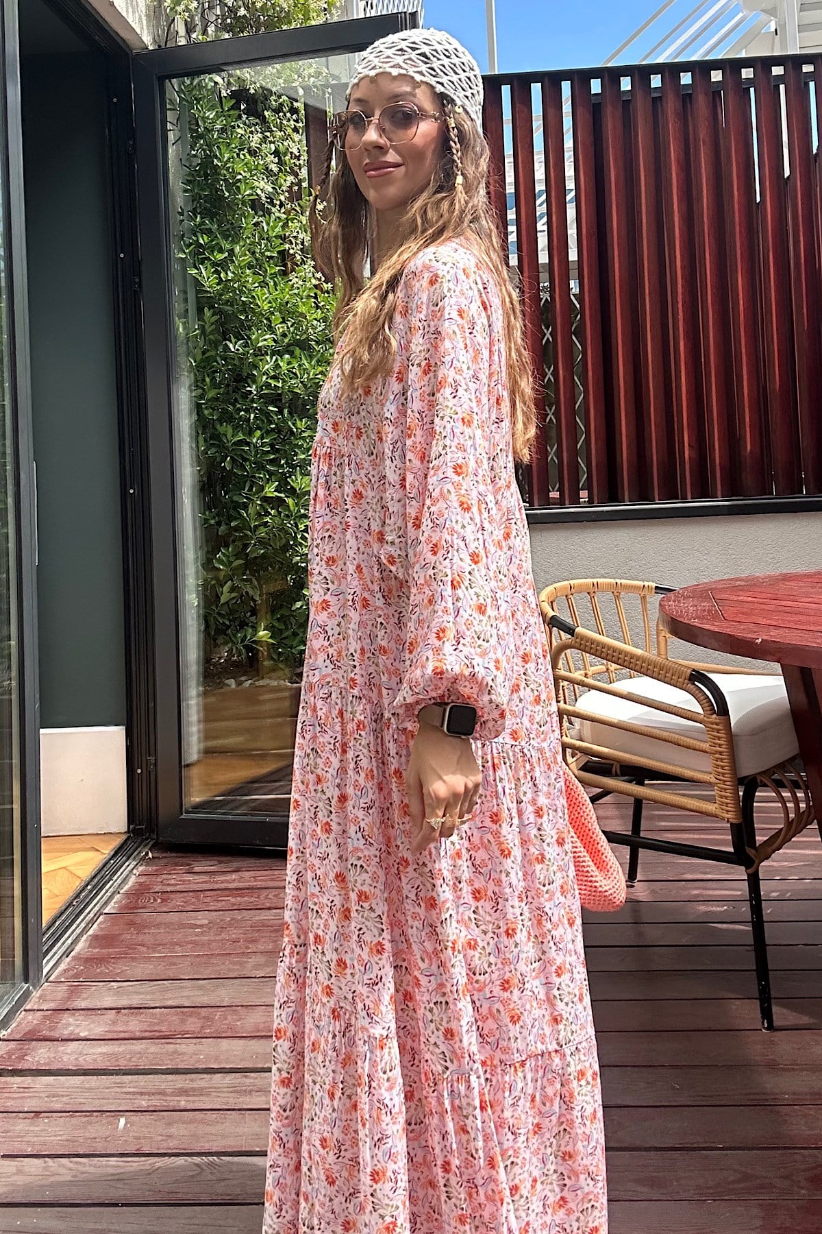 Maxi Flower Elbise- Pudra 