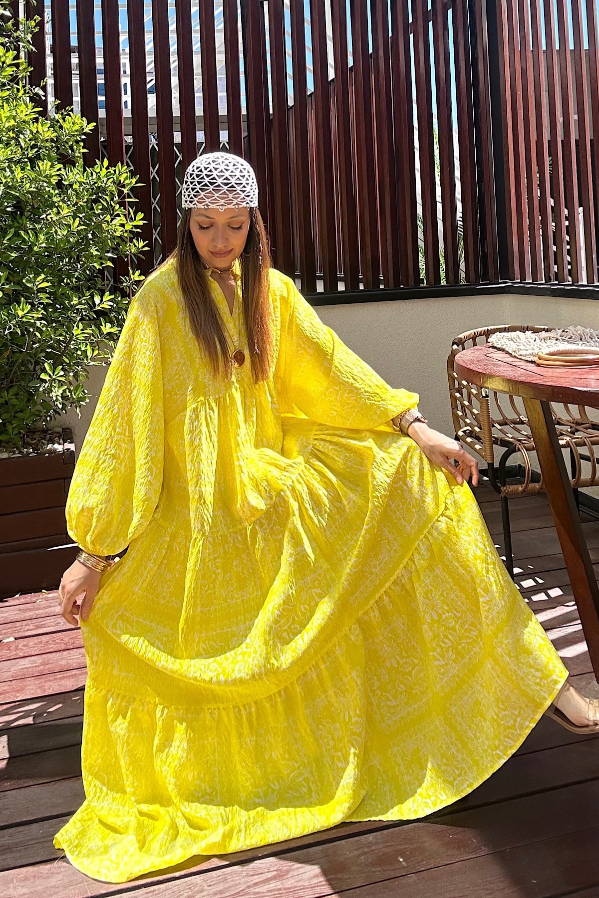 Maxi Flower Elbise- Sarı