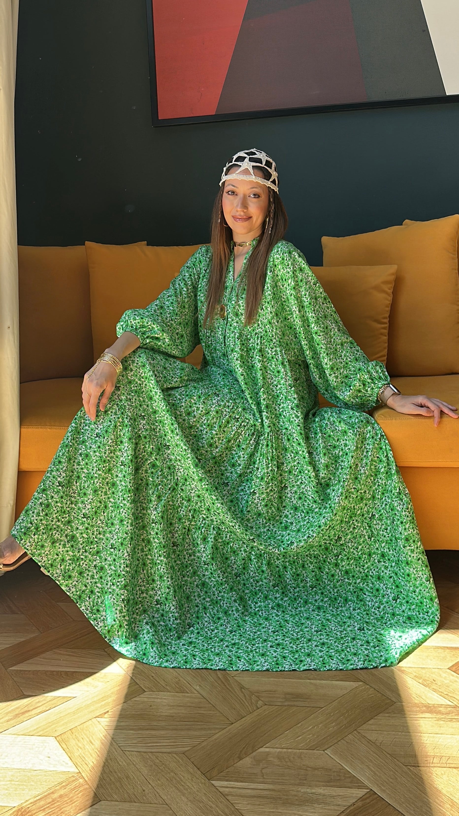 Maxi Flower Elbise- Yeşil