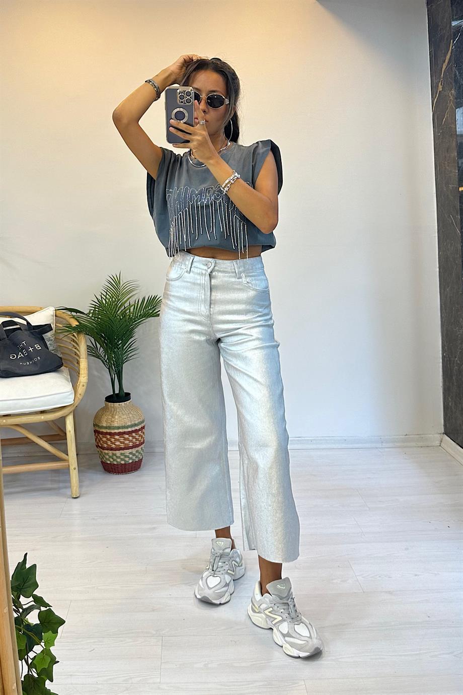 Metalik Likralı Jean 