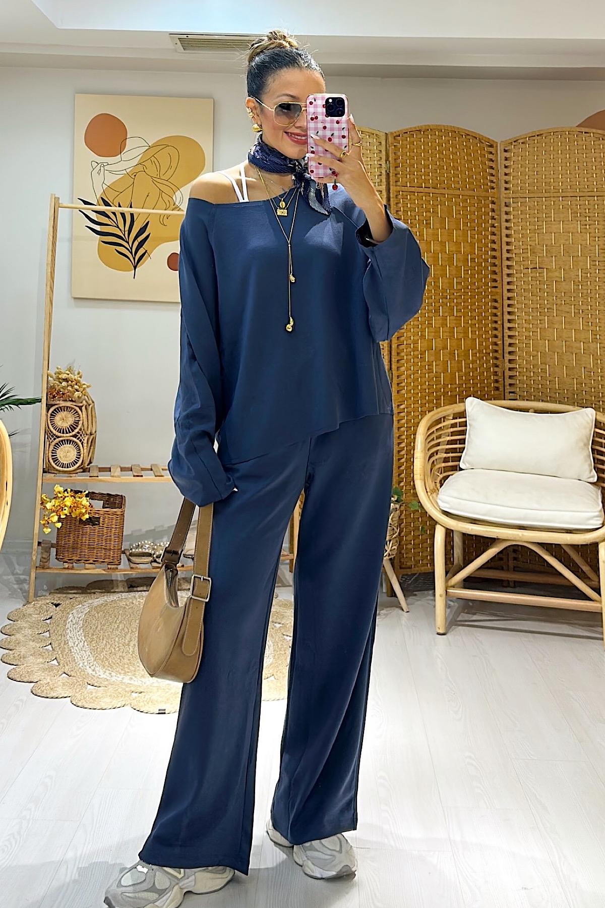 Modal Dikiş Detay Takım- İndigo