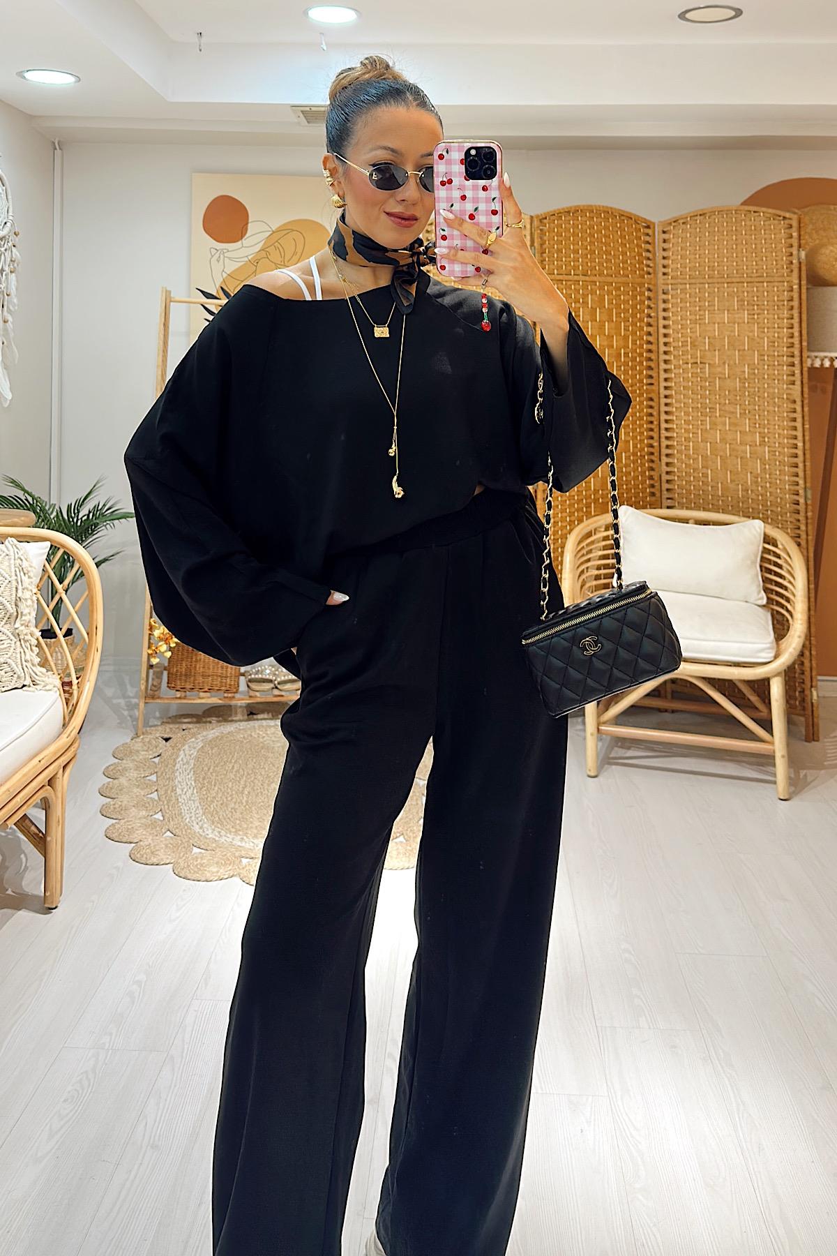 Modal Dikiş Detay Takım- Siyah