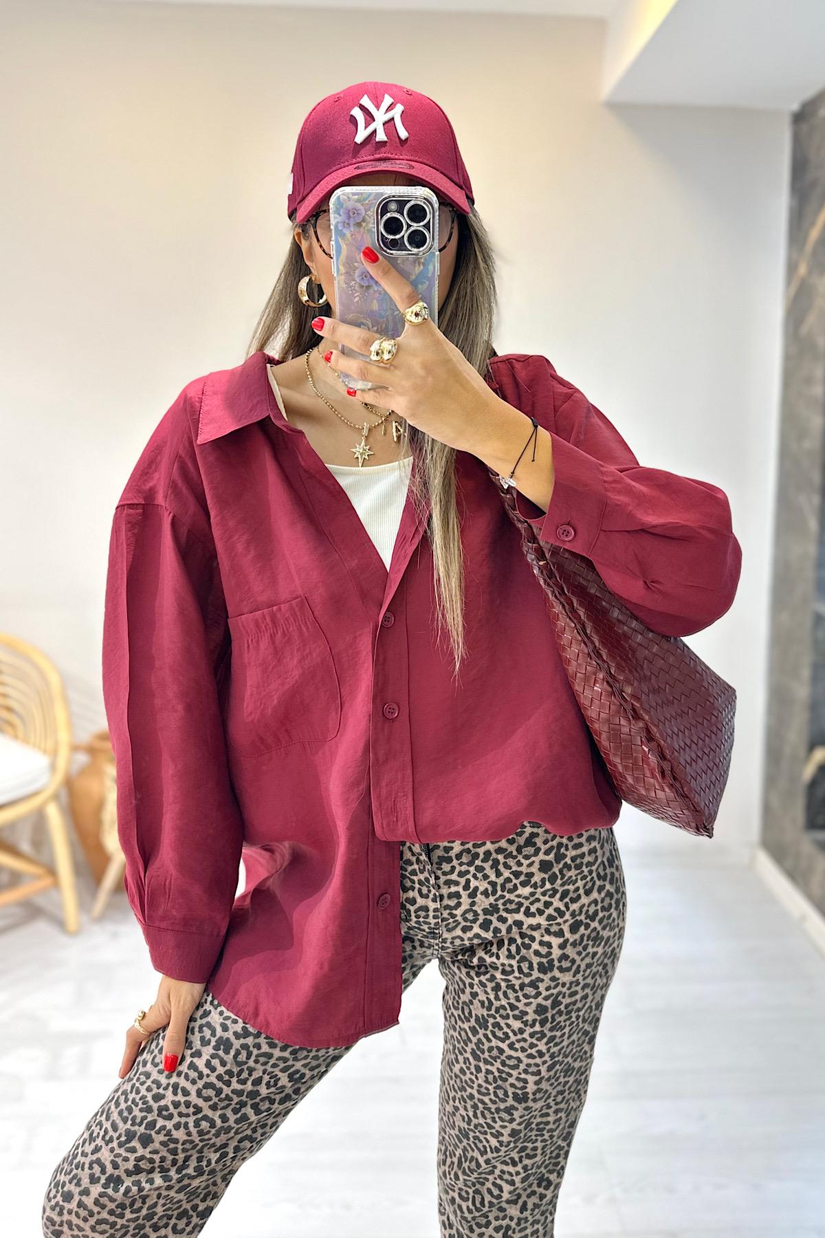 Oversize Gömlek - Bordo