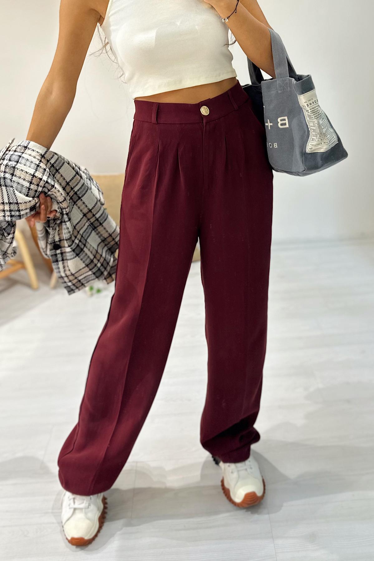 Rahat Kesim Uzun Pantolon - Bordo