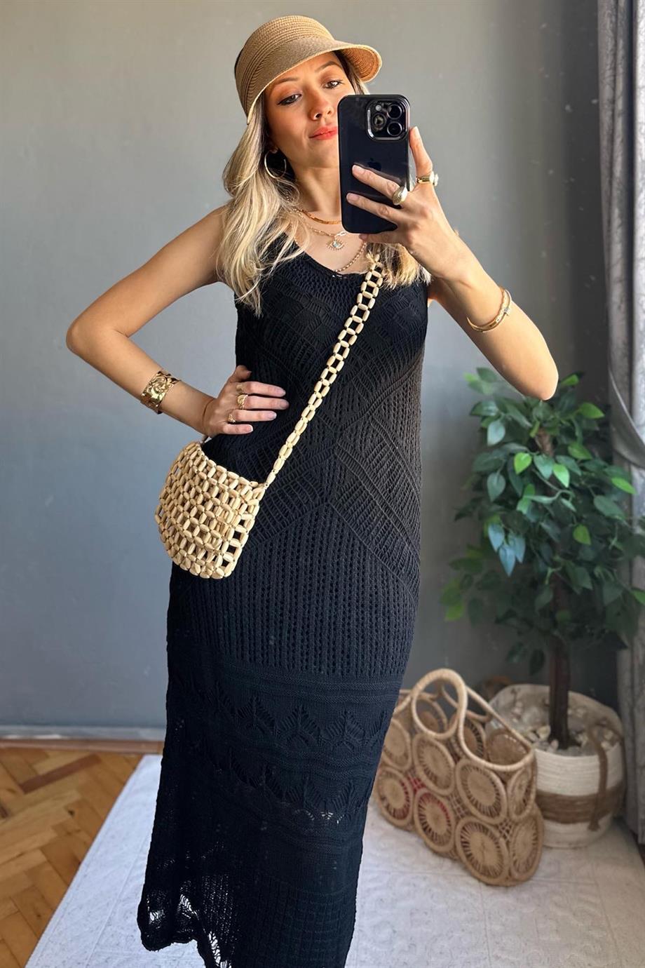 Siyah Merserize Astarlı Elbise