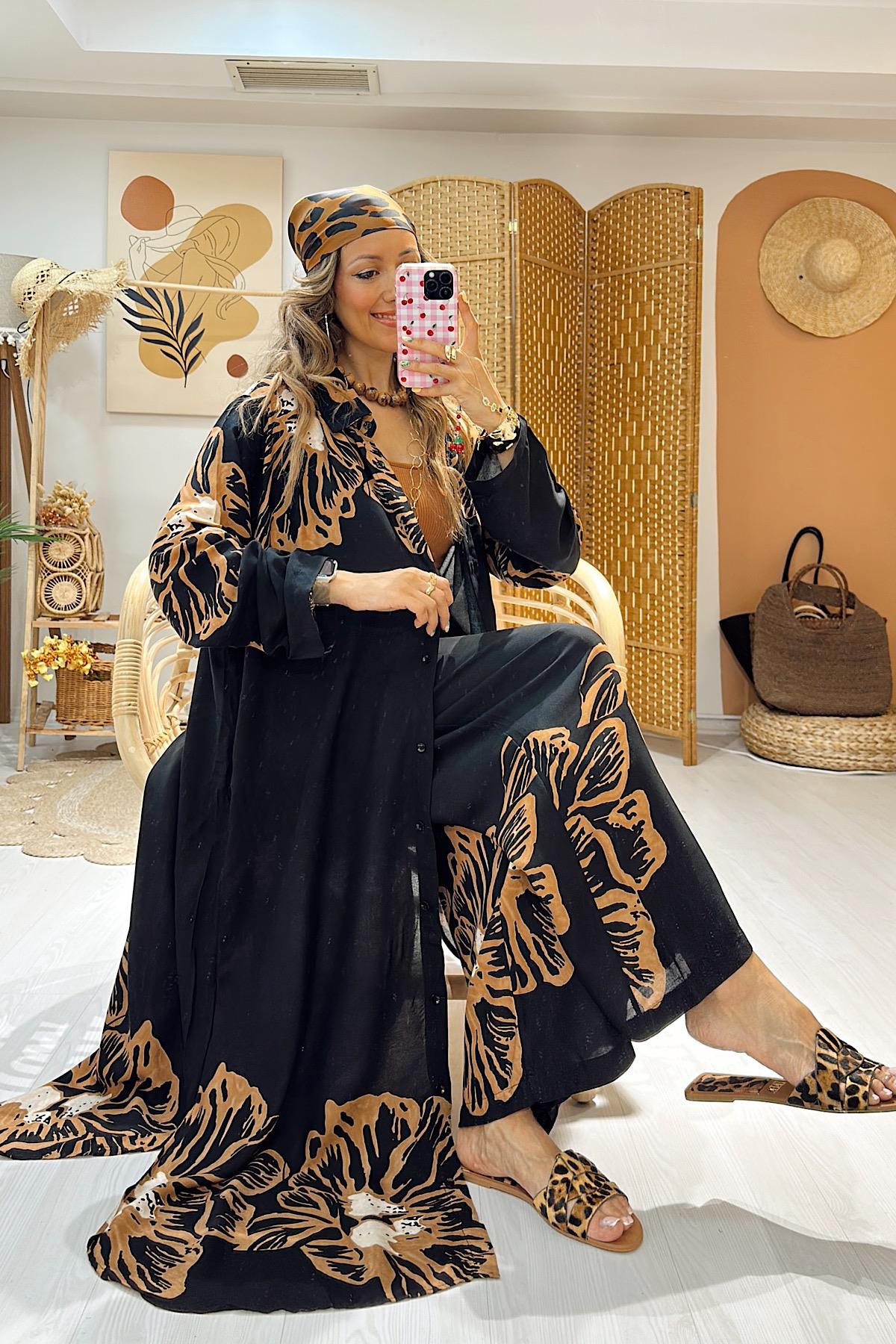 Tunik Bol Paça Pantolon Takım- Siyah