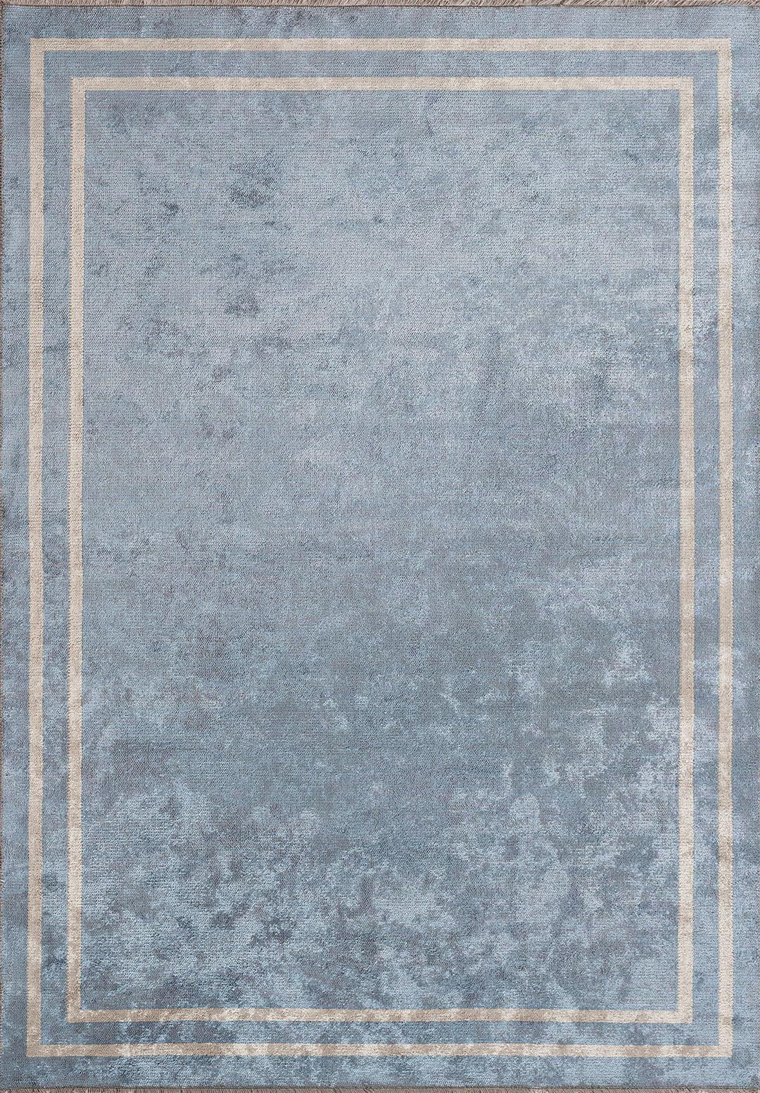 PARALLEL BORDER BLUE - BEIGE RUG