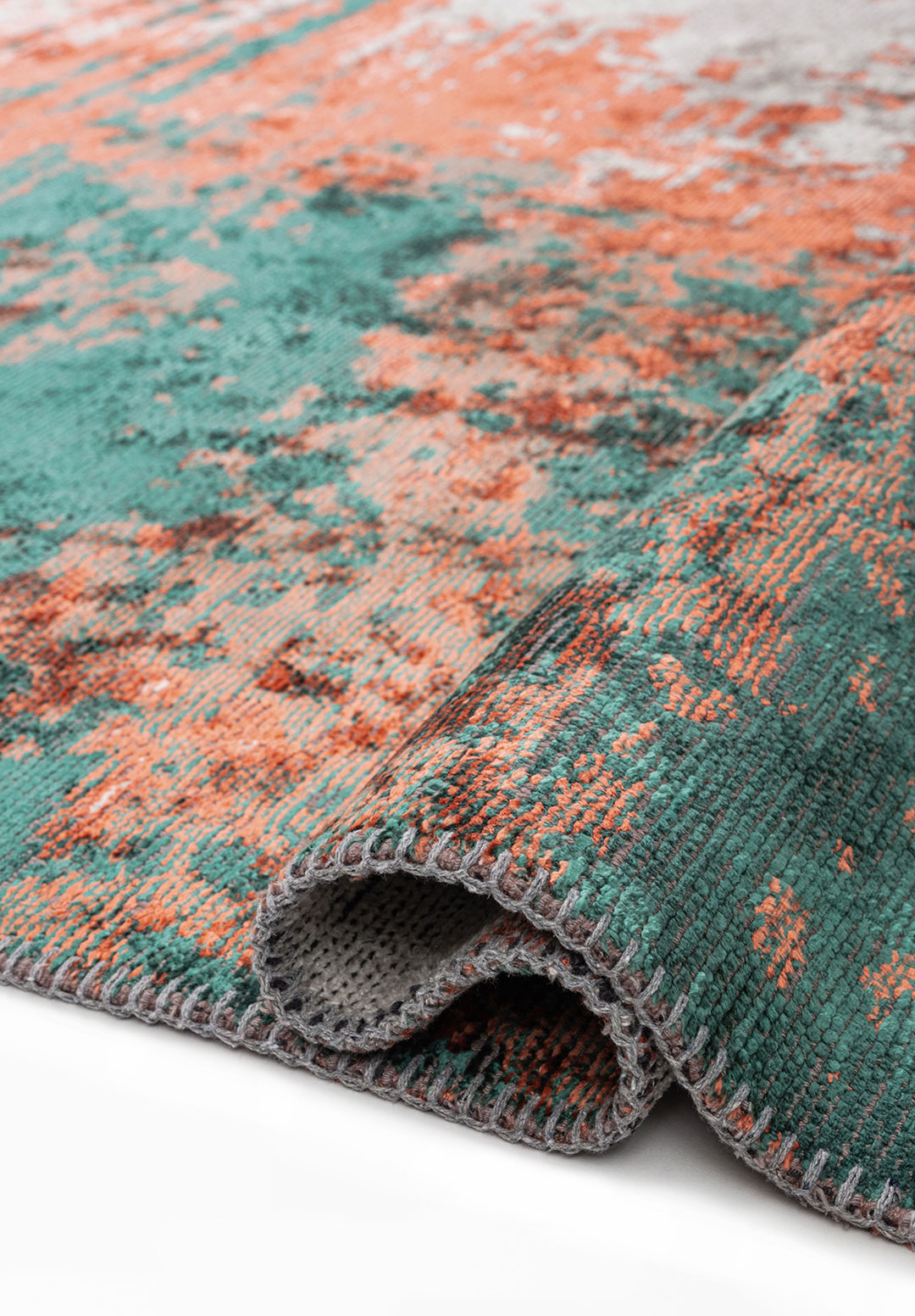 BLAZE DARK GREEN - CORAL - BONE RUG