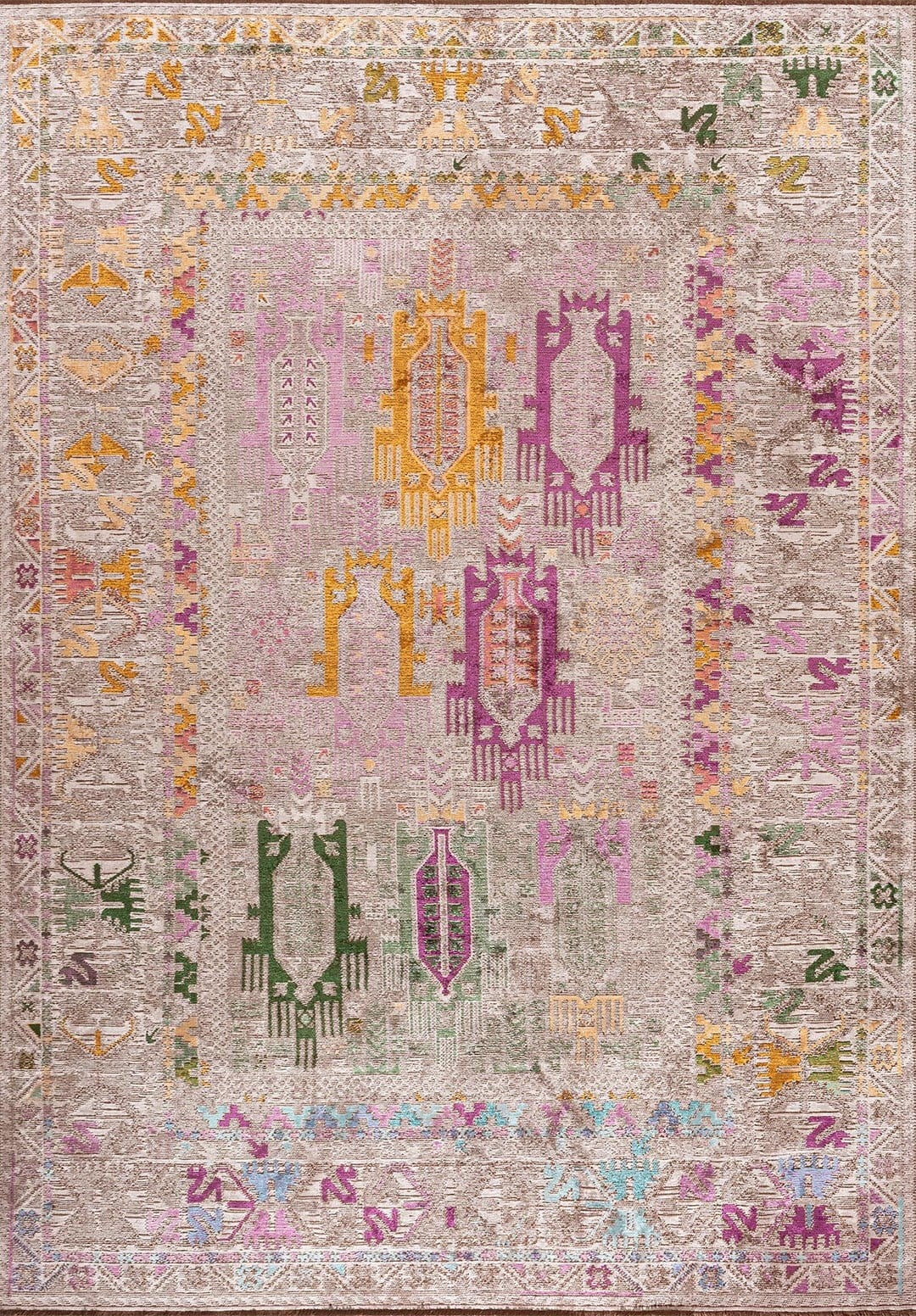 FOLK STONE - MUSTARD - FOREST GREEN - LIGHT CREAM - PURPLE - TURQUOISE RUG