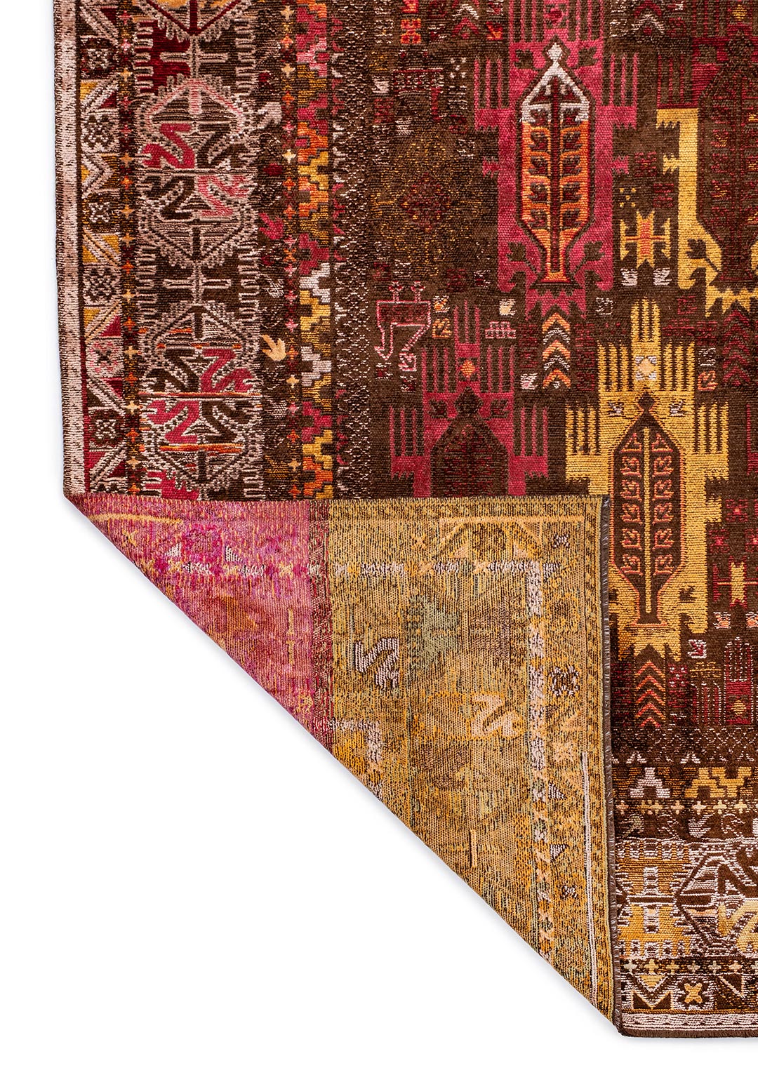 FOLK DARK BROWN - MUSTARD - GREEN - COPPER - MAGENTA - PURPLE RUG