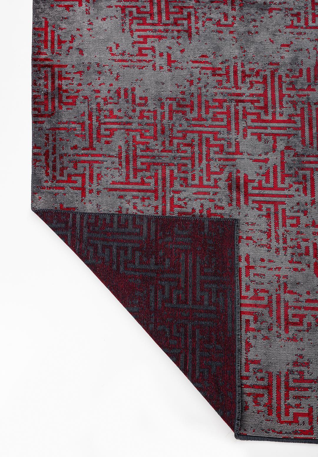 LABYRINTH GREY - RED RUG