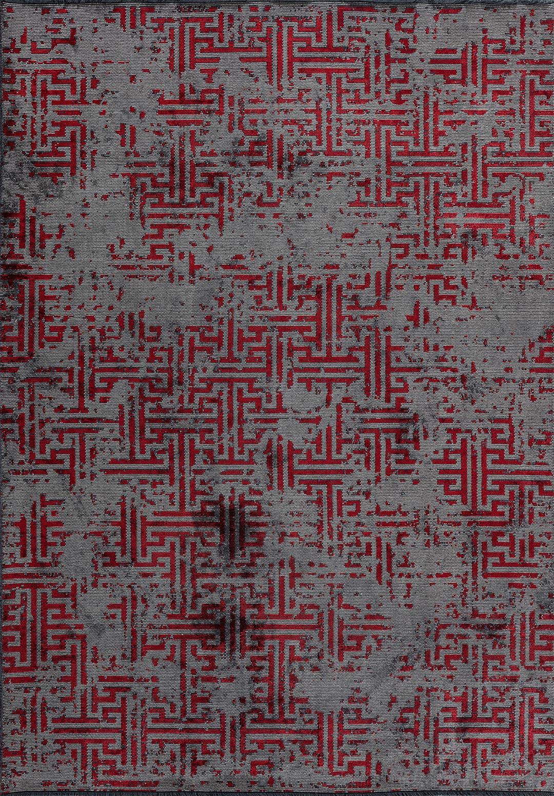 LABYRINTH GREY - RED RUG