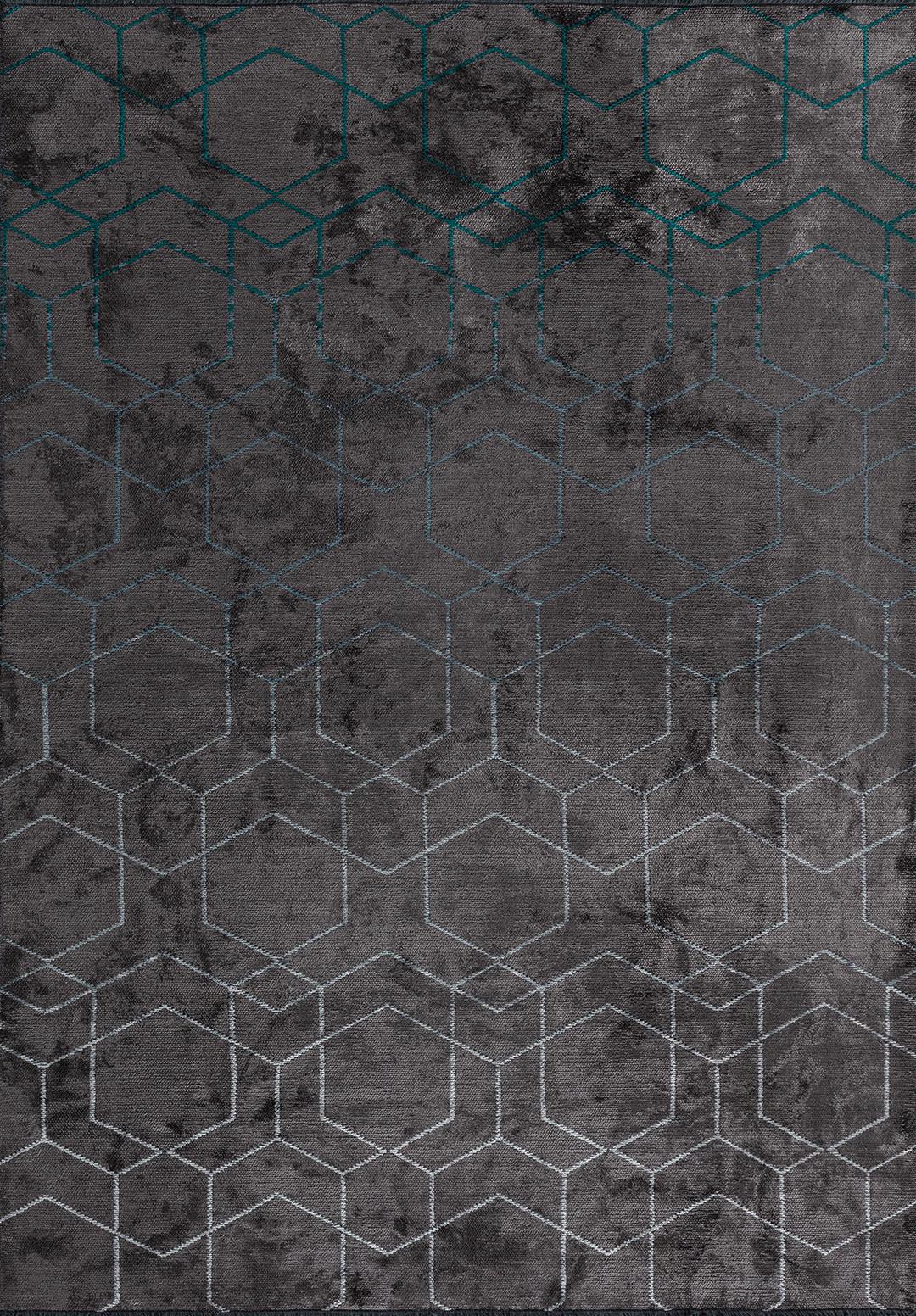HONEYCOMB DARK TURQUOISE - PETROL - BLUE - ICE BLUE - CHARCOAL RUG