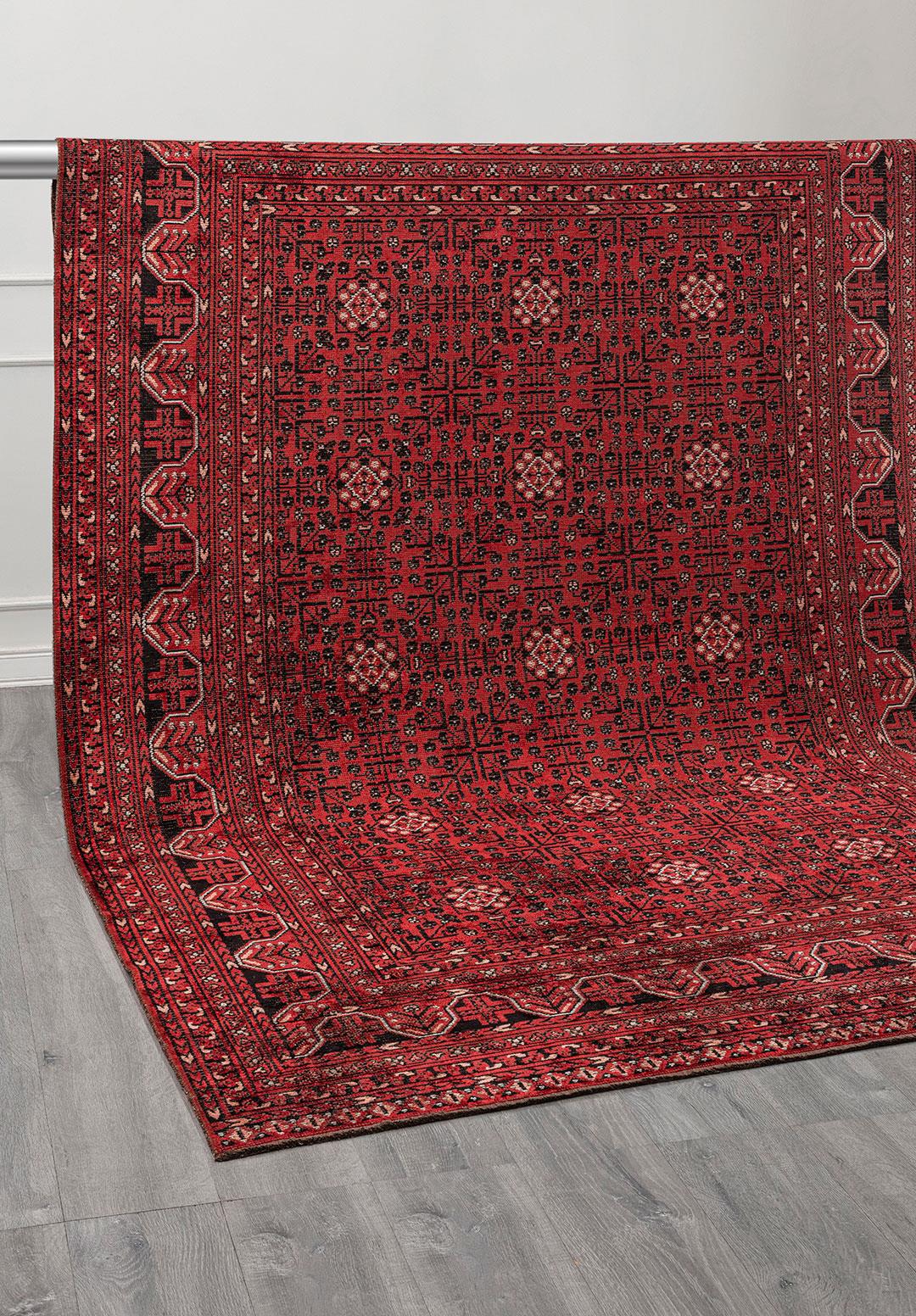 GRANDEUR LIGHT CREAM - LIGHT CORAL - RED - BLACK RUG