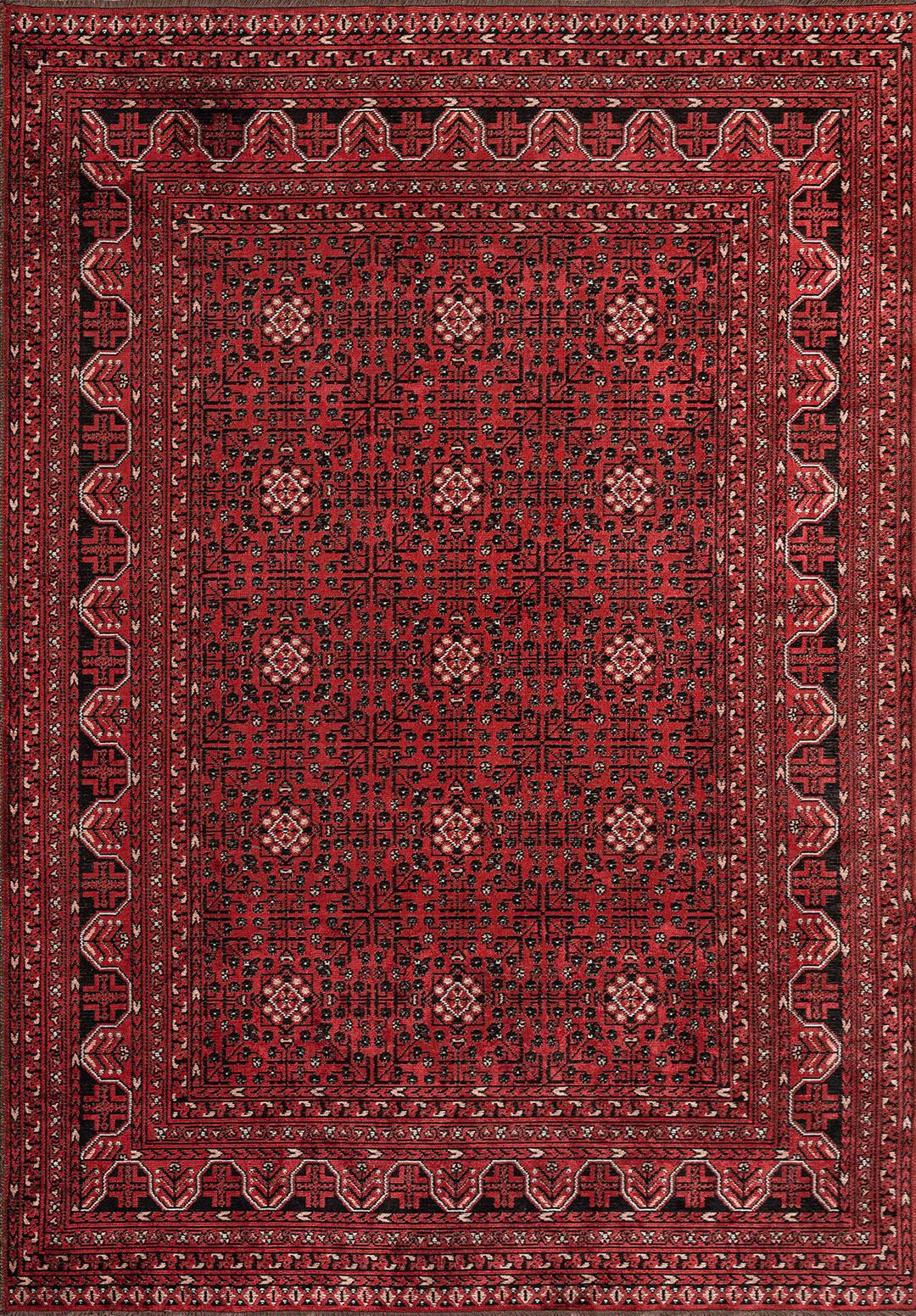 GRANDEUR LIGHT CREAM - LIGHT CORAL - RED - BLACK RUG