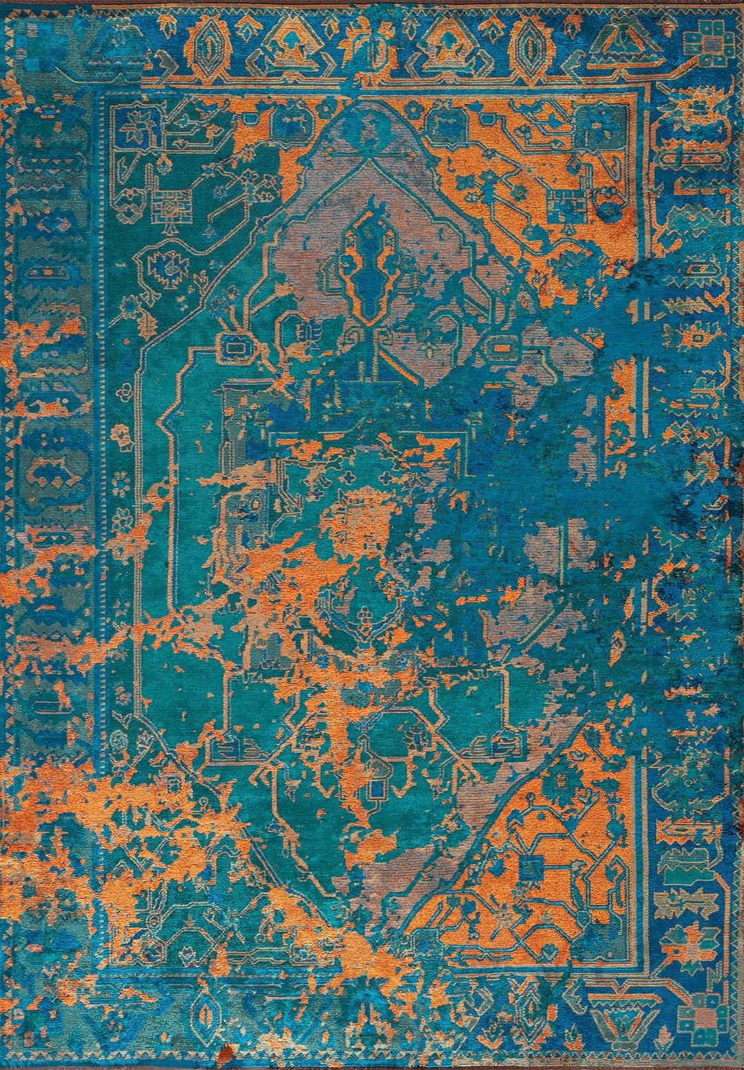 MONARCH ERA TURUNCU - KOYU YEŞİL - KOYU TURKUAZ - CAM GÖBEĞİ HALI