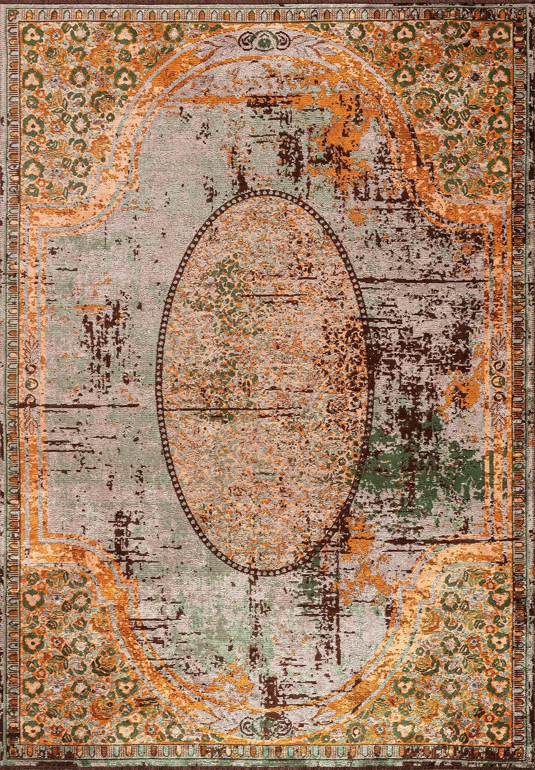 LEGACY CREAM - ORANGE - FOREST GREEN - DARK BROWN RUG