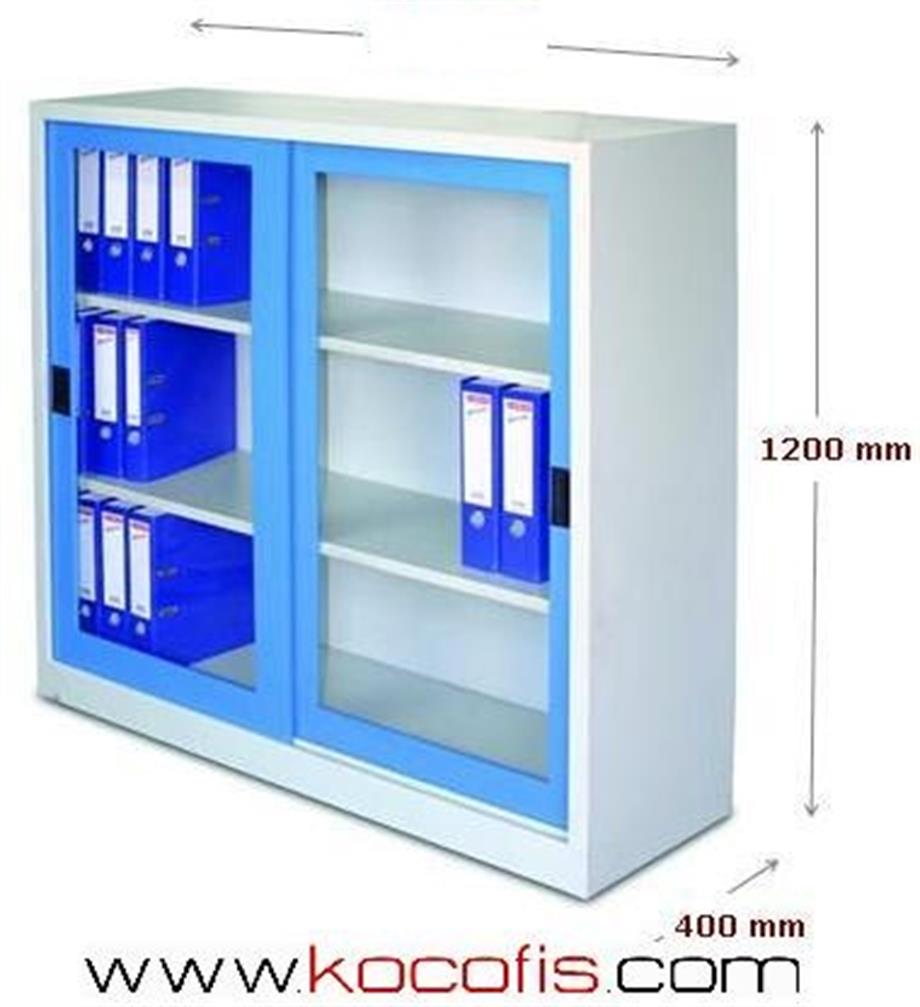 ÇELİK DOSYA DOLABI CAM SÜRGÜ KAPAKLI 120H