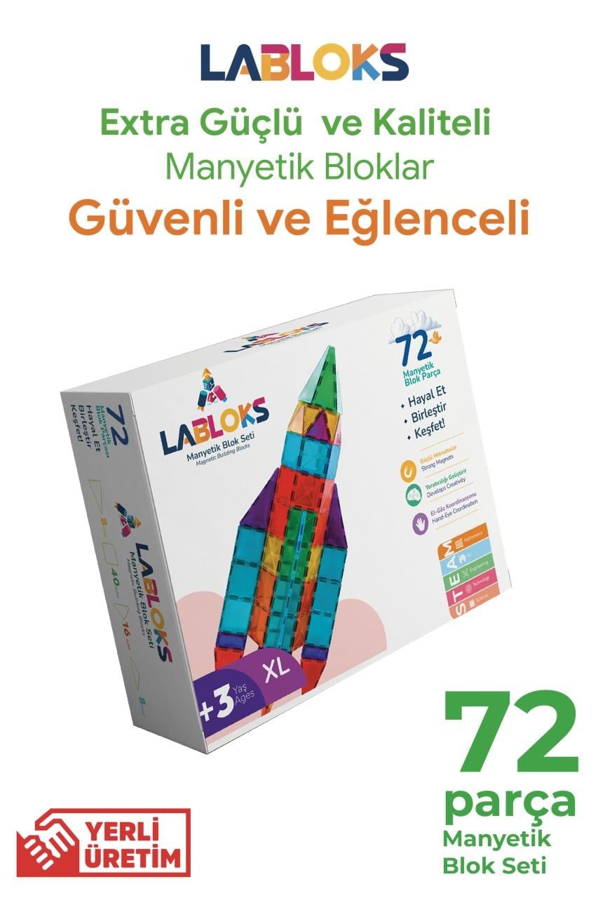 Labloks Manyetik Yapı Blokları – Çocuklar Için Eğitici Oyuncak 72 Parça Manyetik Karo Oyun Seti