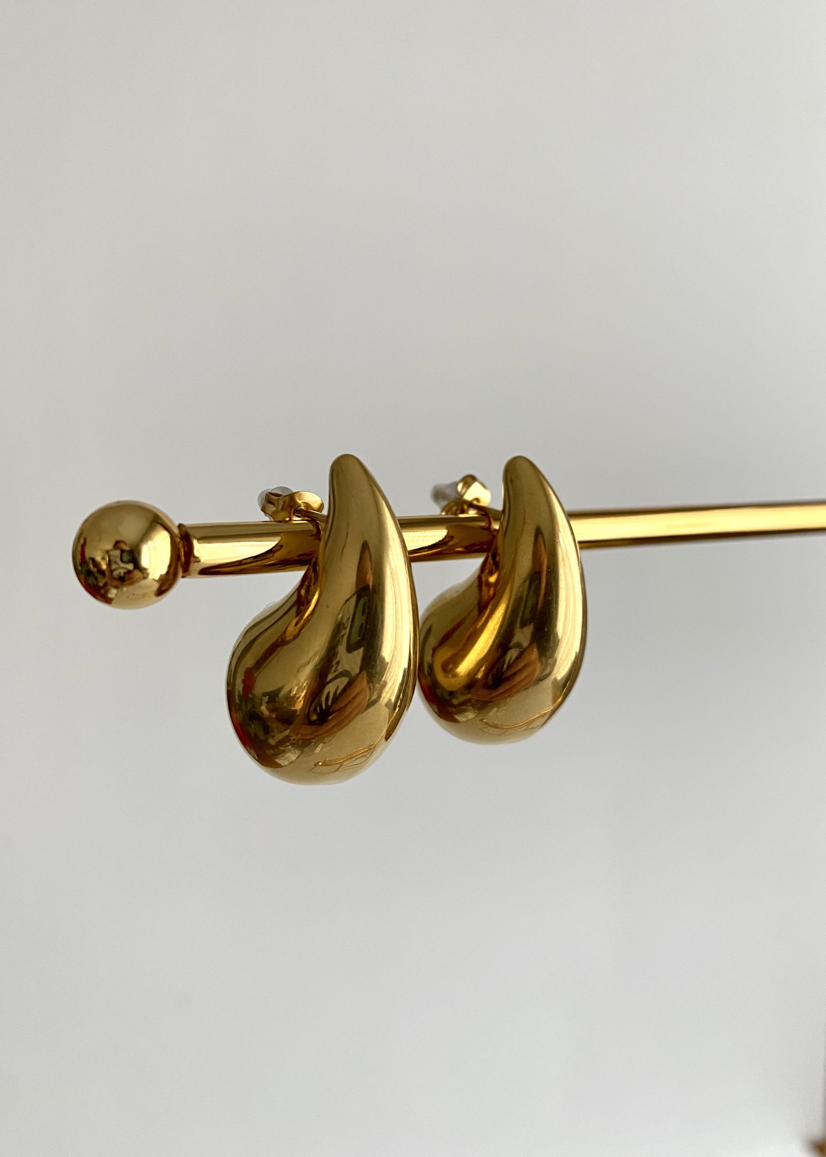 3cm Orijinal Boy Damla Çelik Küpe - Gold