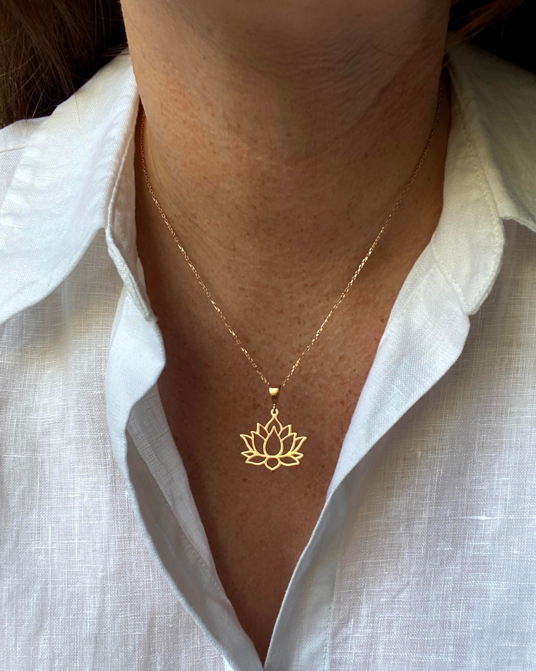 925 Ayar Gümüş Ada Lotus Kolye-Küçük Boy-Rose