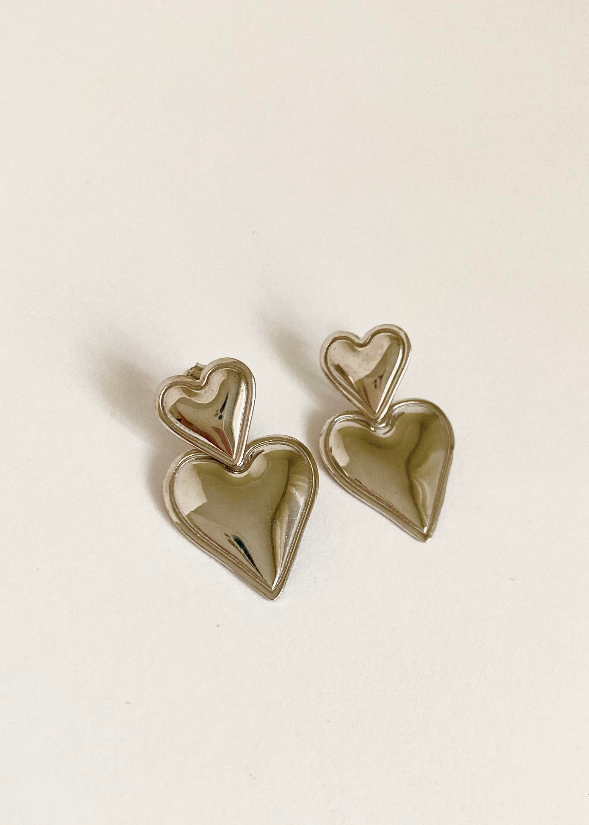 925 Ayar Gümüş Çift Kalpli Küpe-Silver