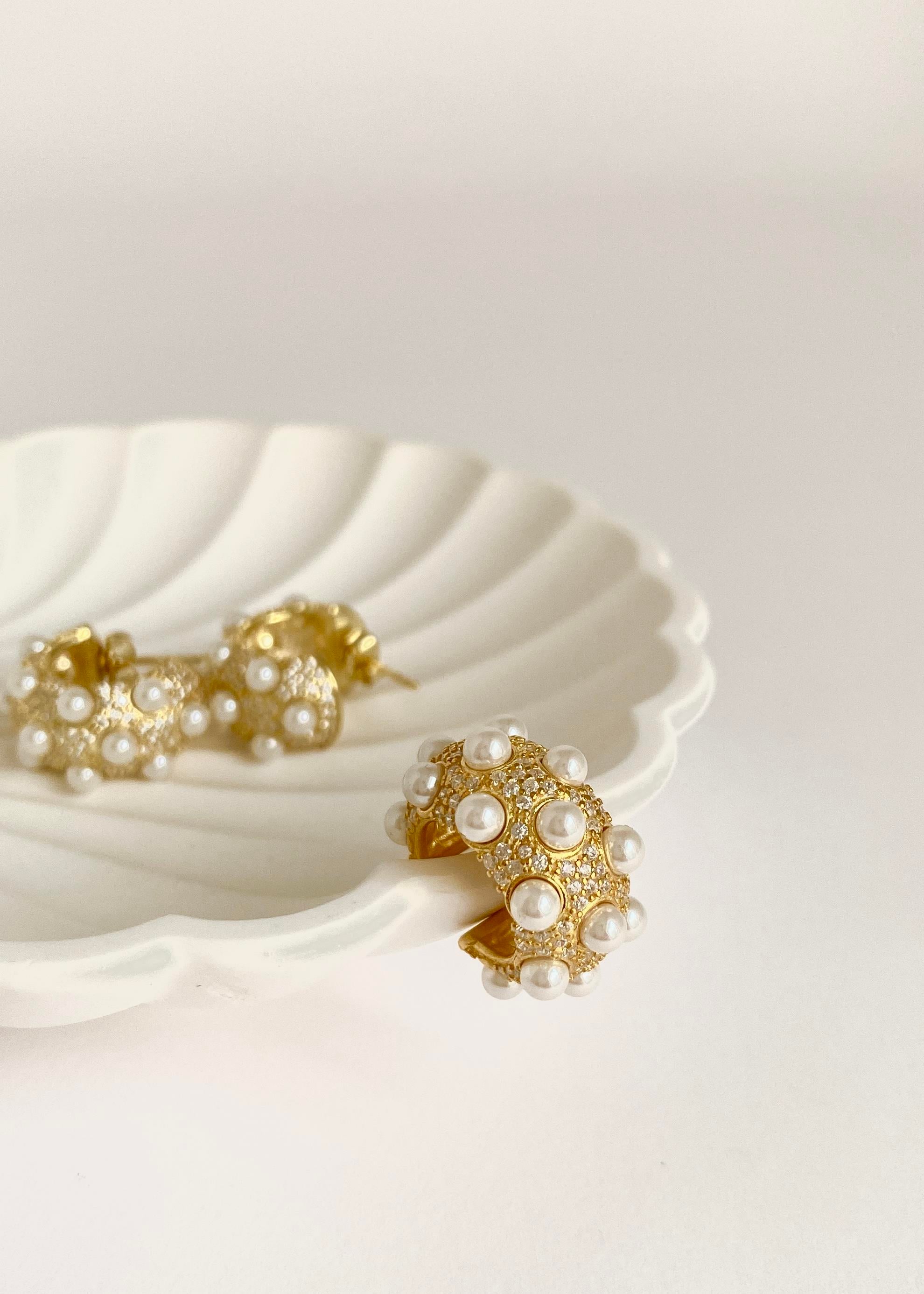 925 Ayar Gümüş İncili Taşlı Mini Earcuff Kıkırdak Küpe
