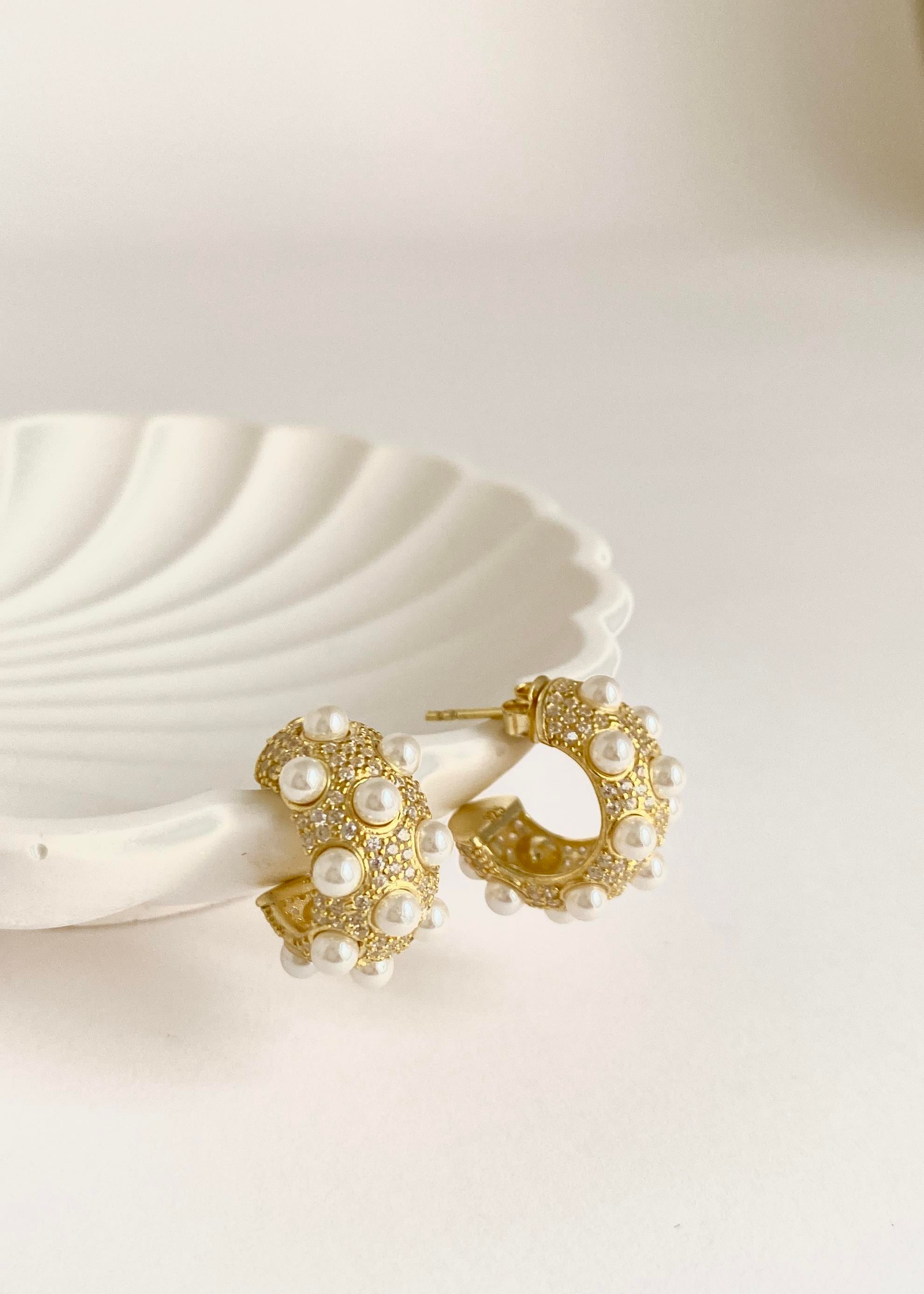 925 Ayar Gümüş İncili Taşlı Mini Küpe