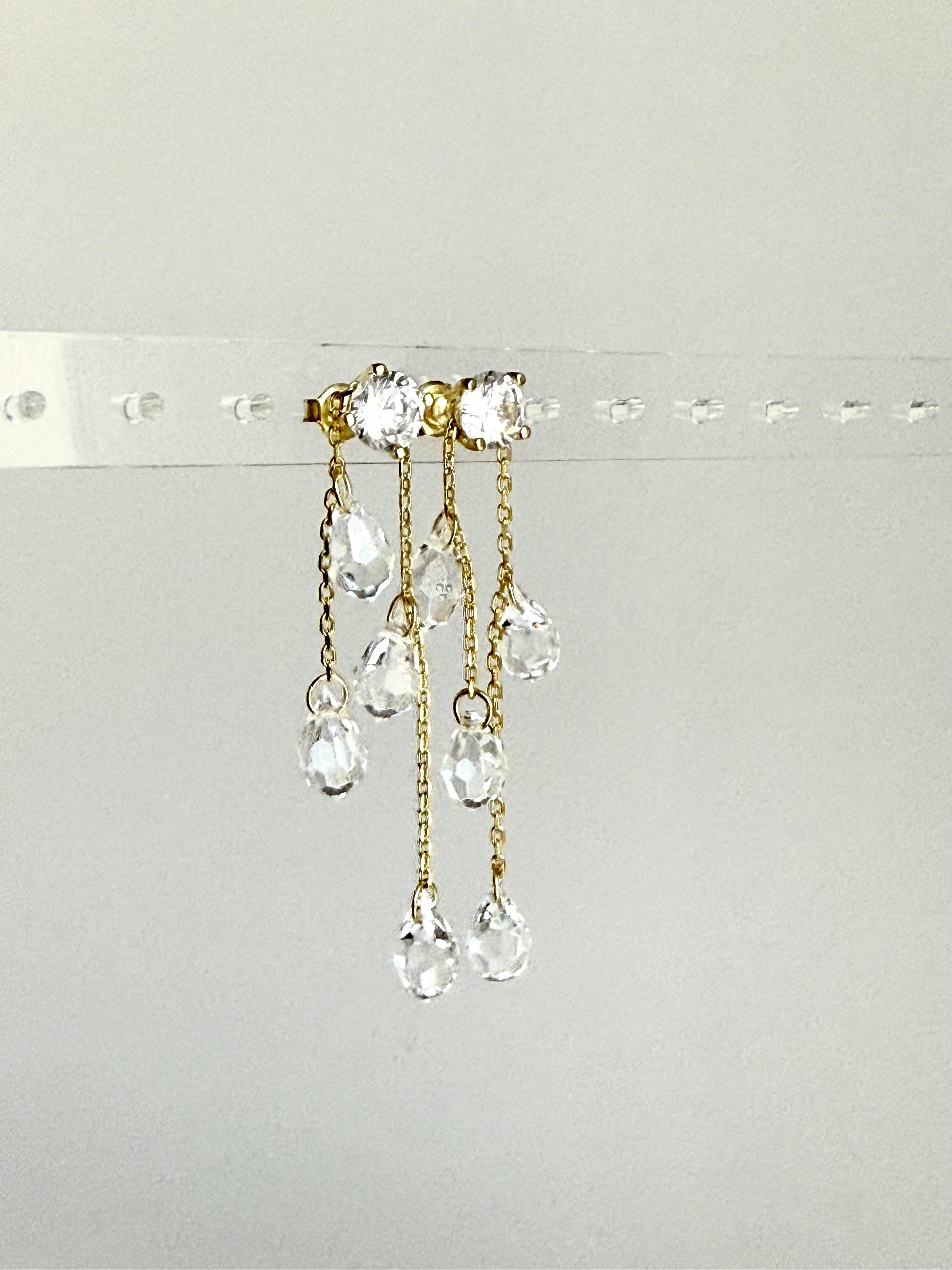 925 Ayar Gümüş Mila Kısa Zincir Tel Taş Küpe-Gold