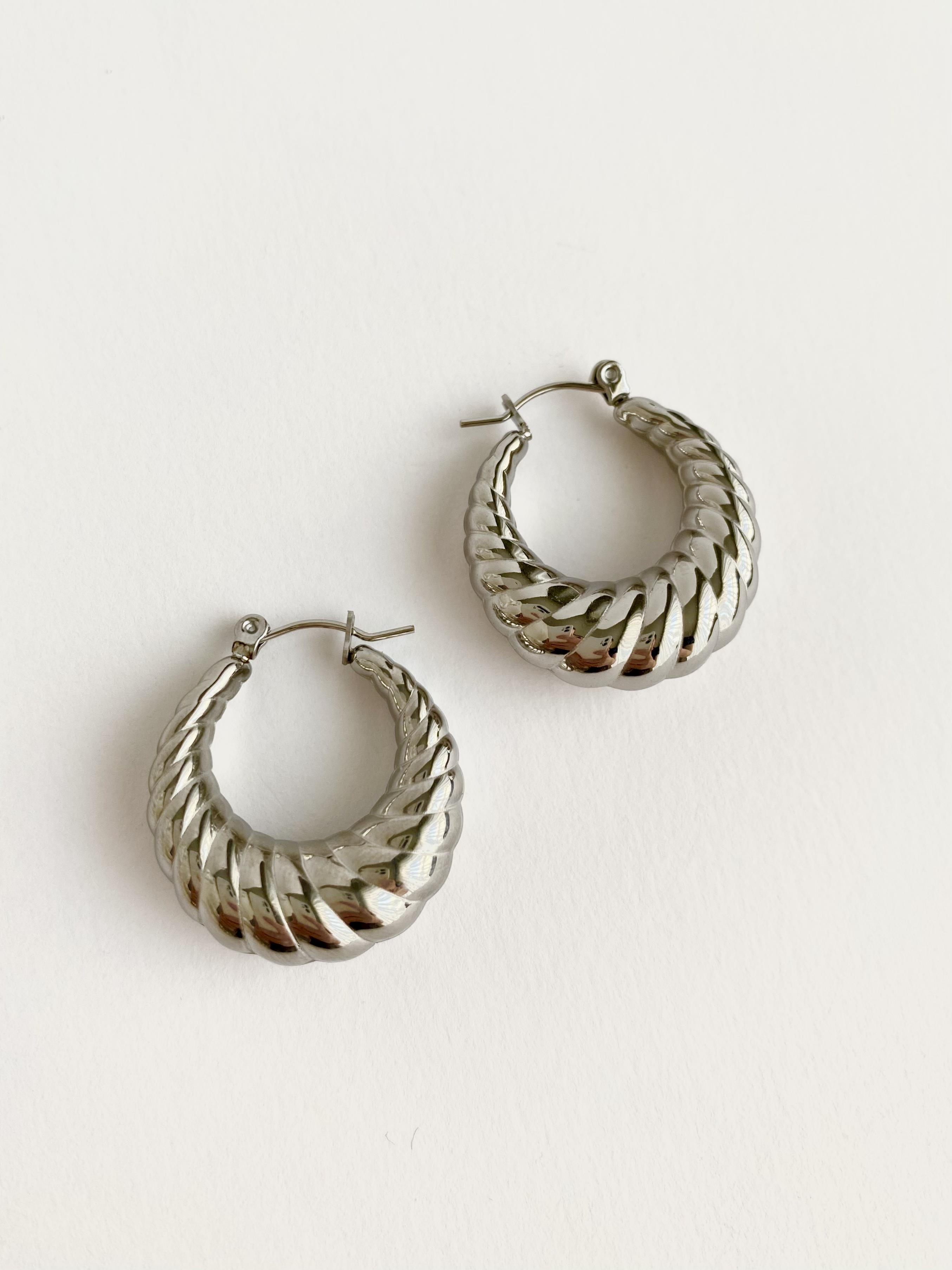 Bombeli Vintage Çelik Halka Küpe-Silver