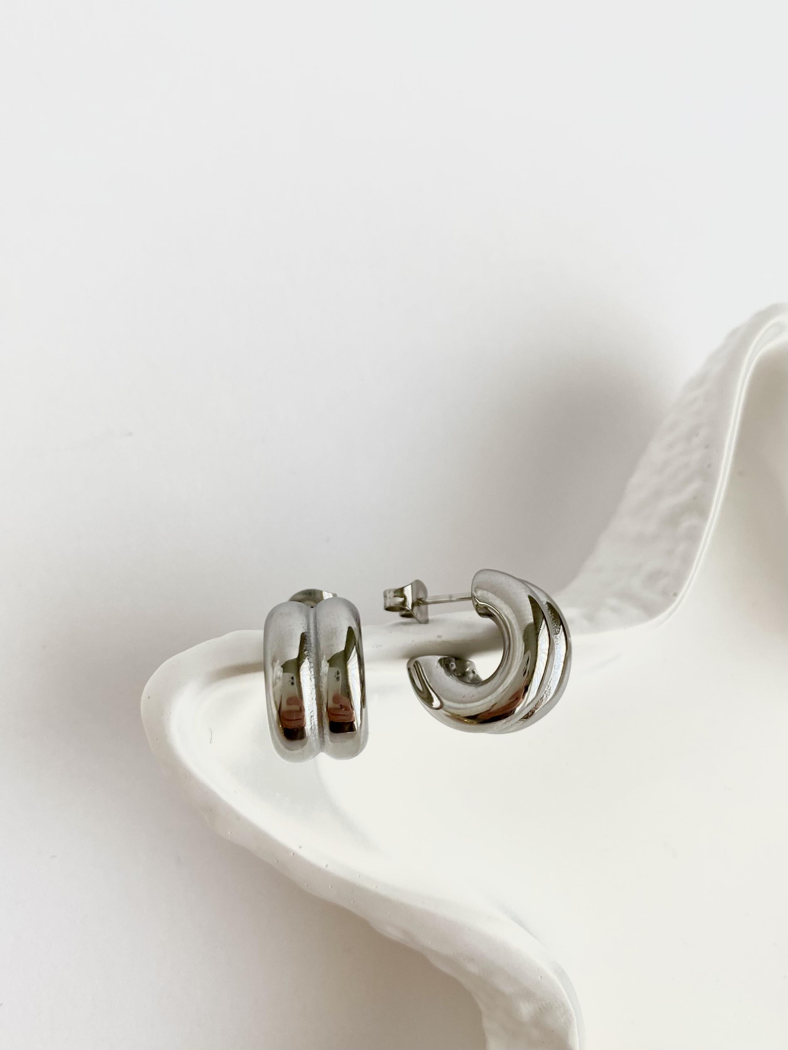 Çelik 2'li Mini Halka Küpe-Silver