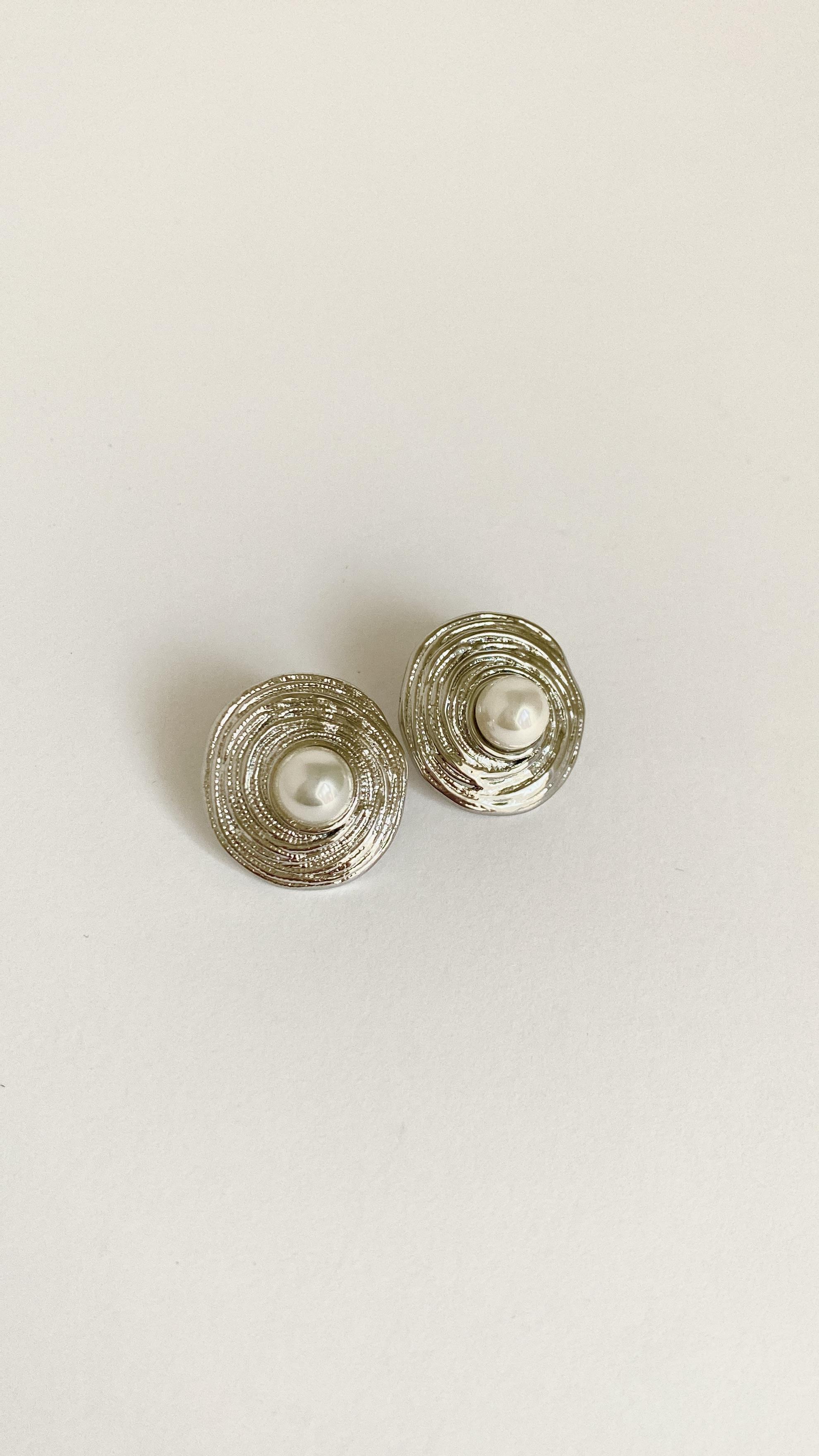 Çelik İncili Vintage Küpe-Silver