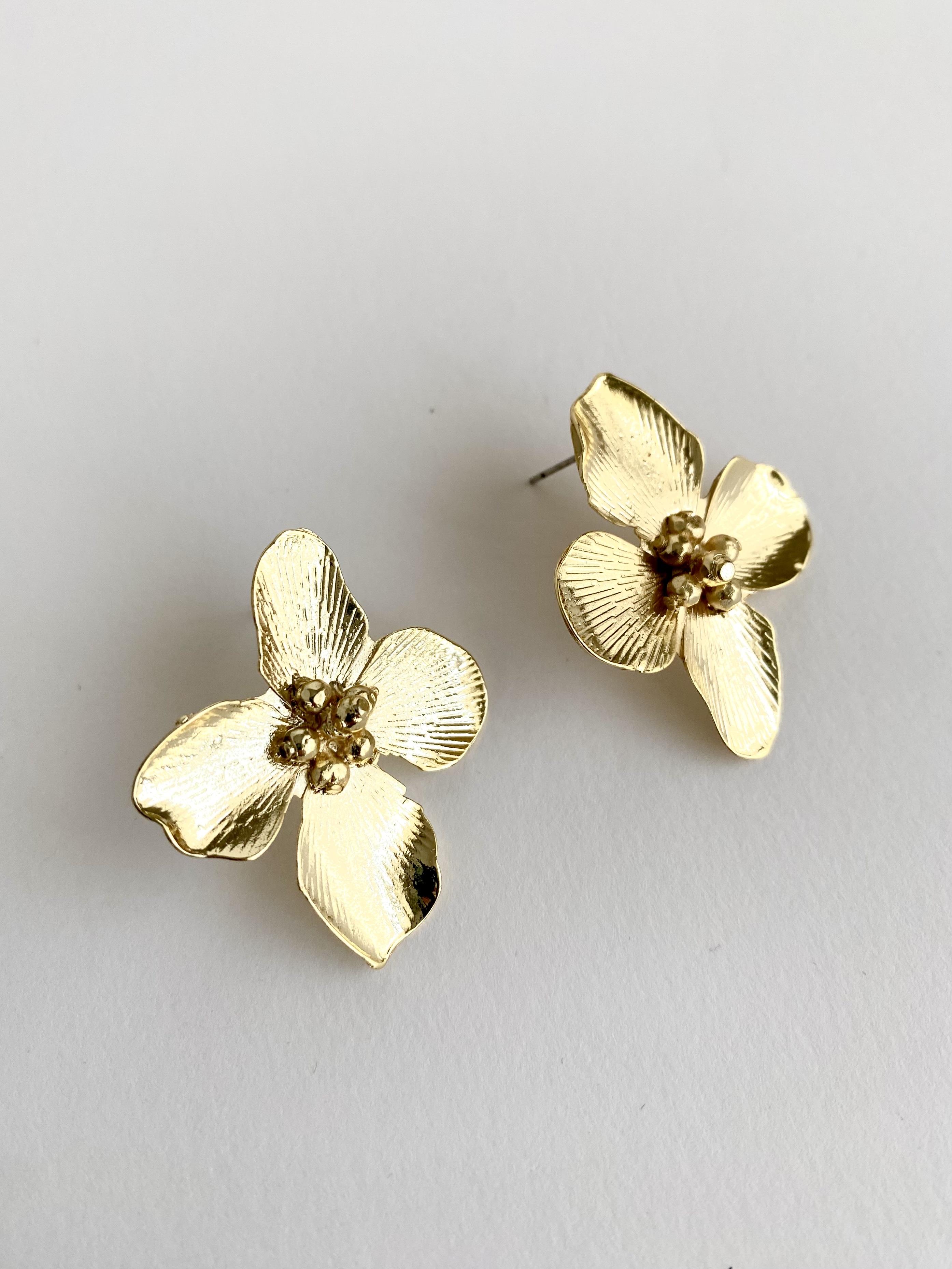 Dört Yaprak Çiçek Küpe - Parlak