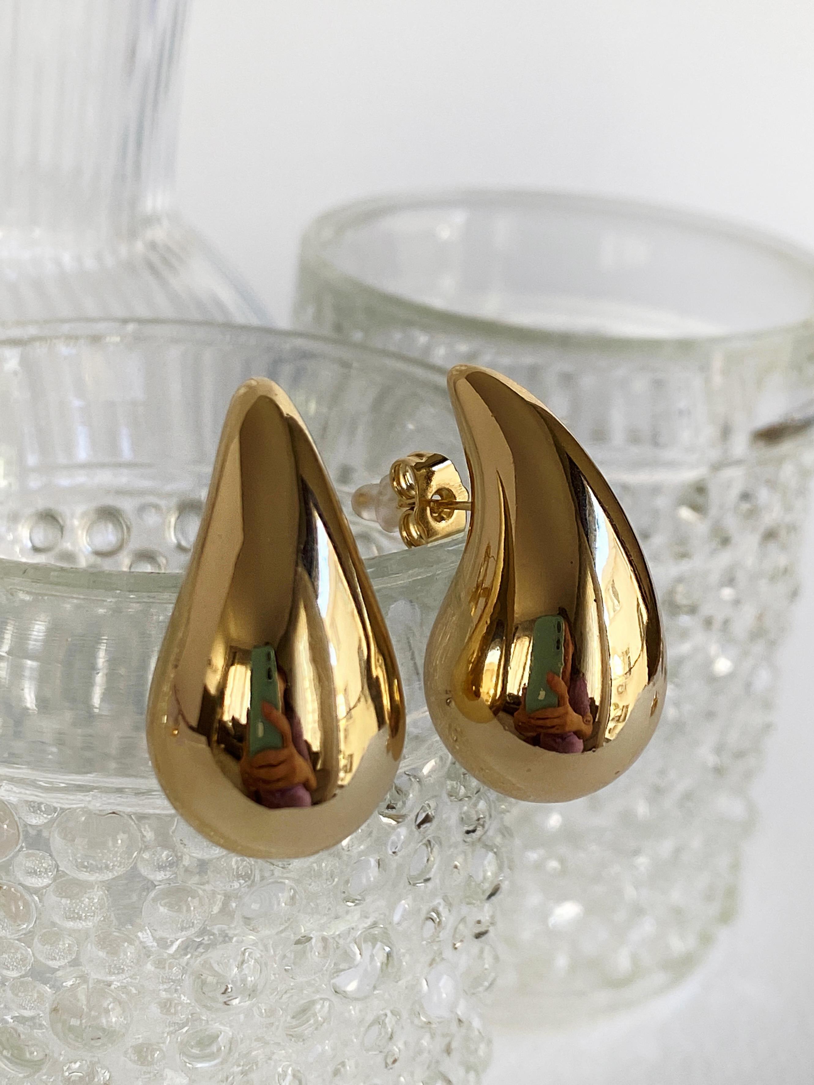 3cm Orijinal Boy Damla Küpe - Gold