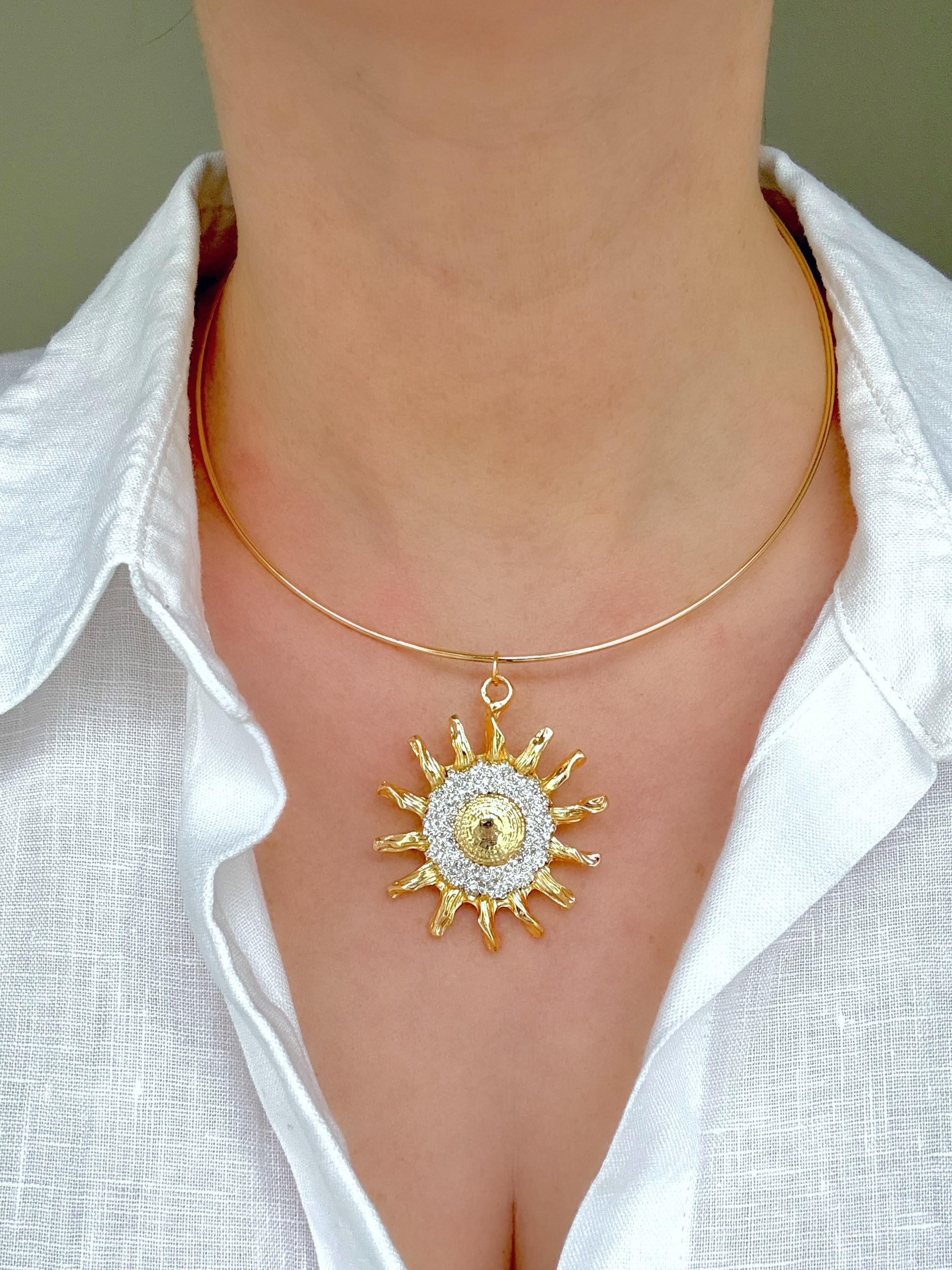 Markazit Taşlı Güneş Halka Kolye- Beyaz