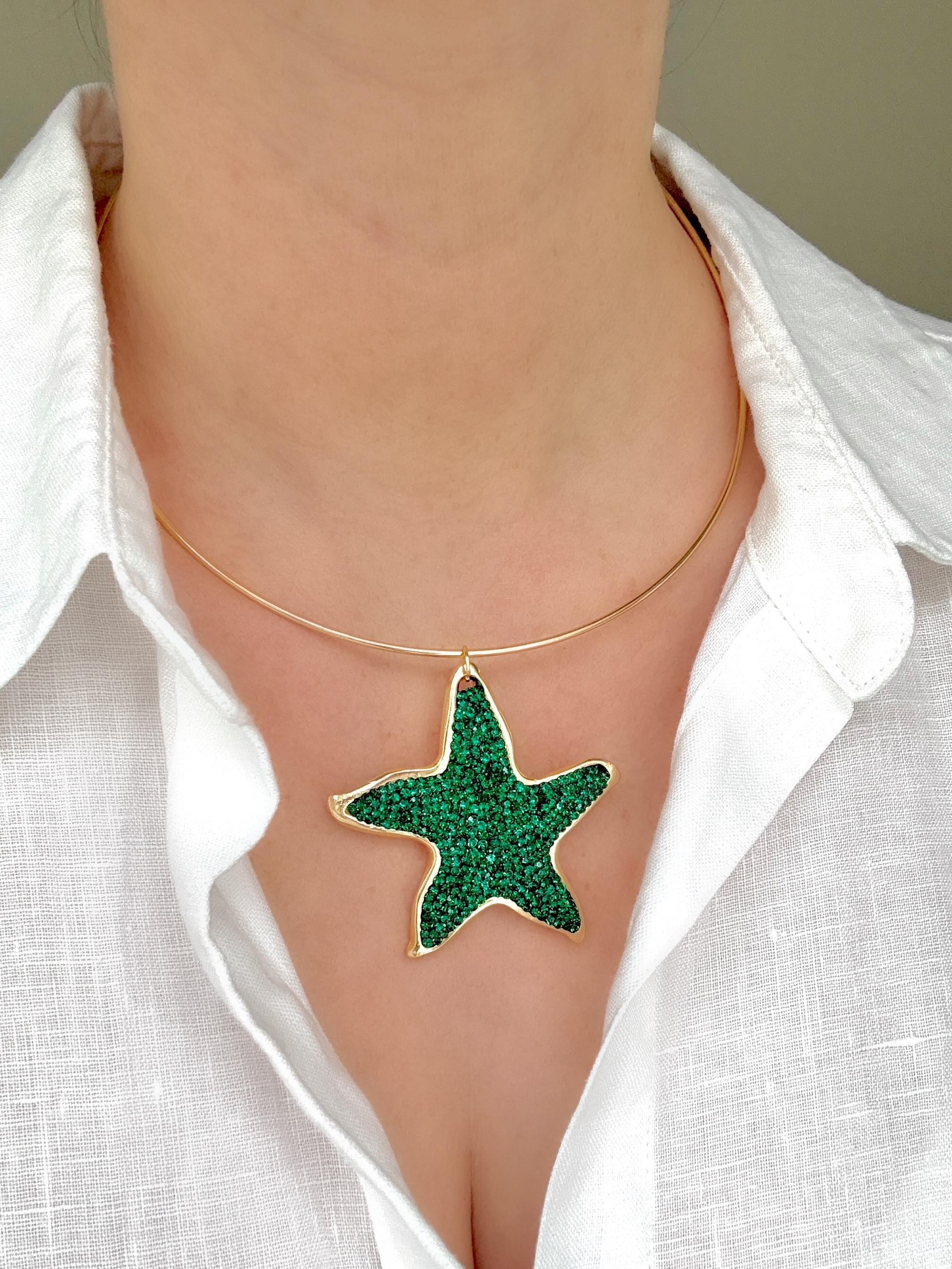 Markazit Taşlı Yıldız Halka Kolye- Yeşil