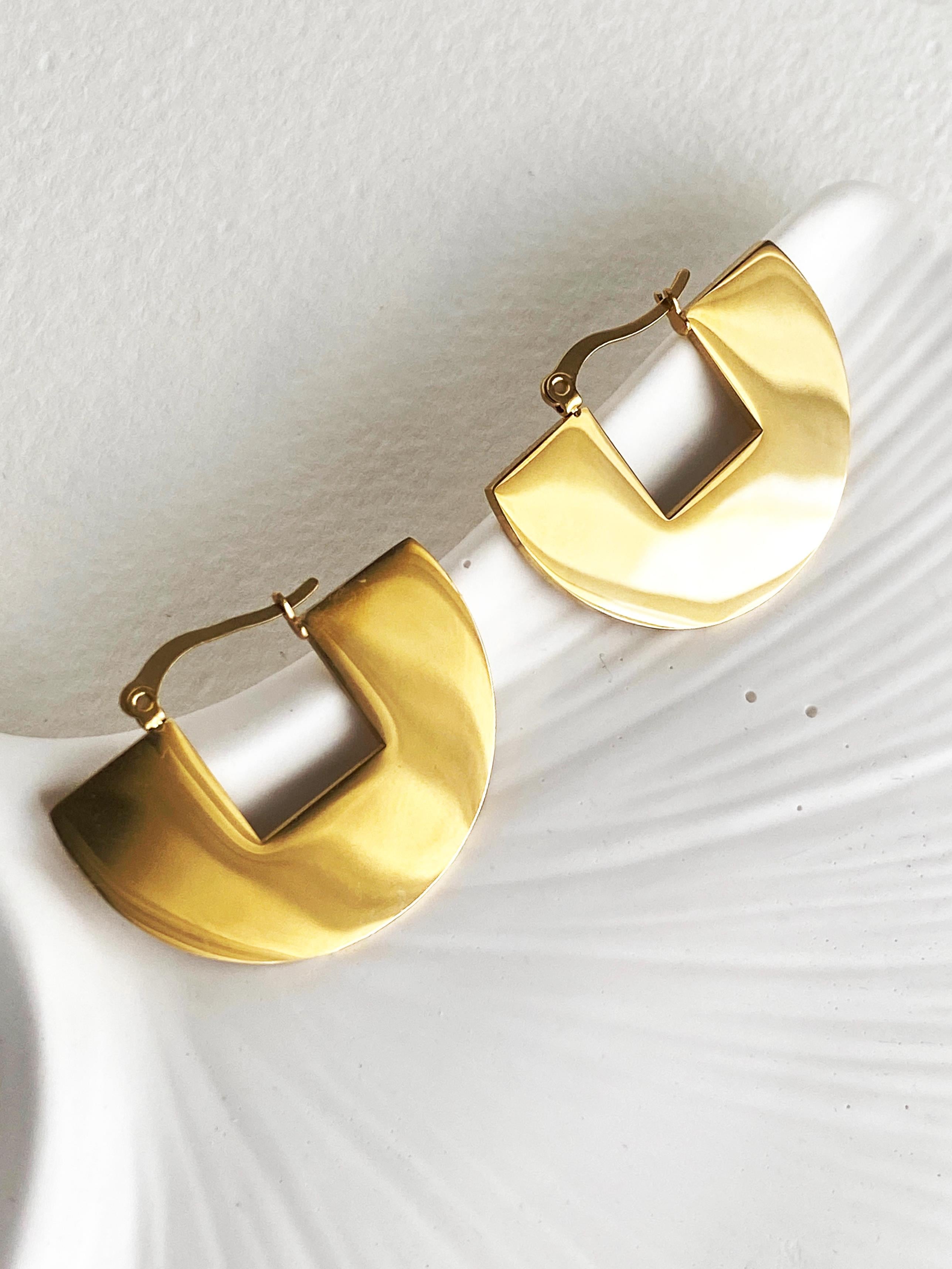 Modern Geometric Çelik Küpe