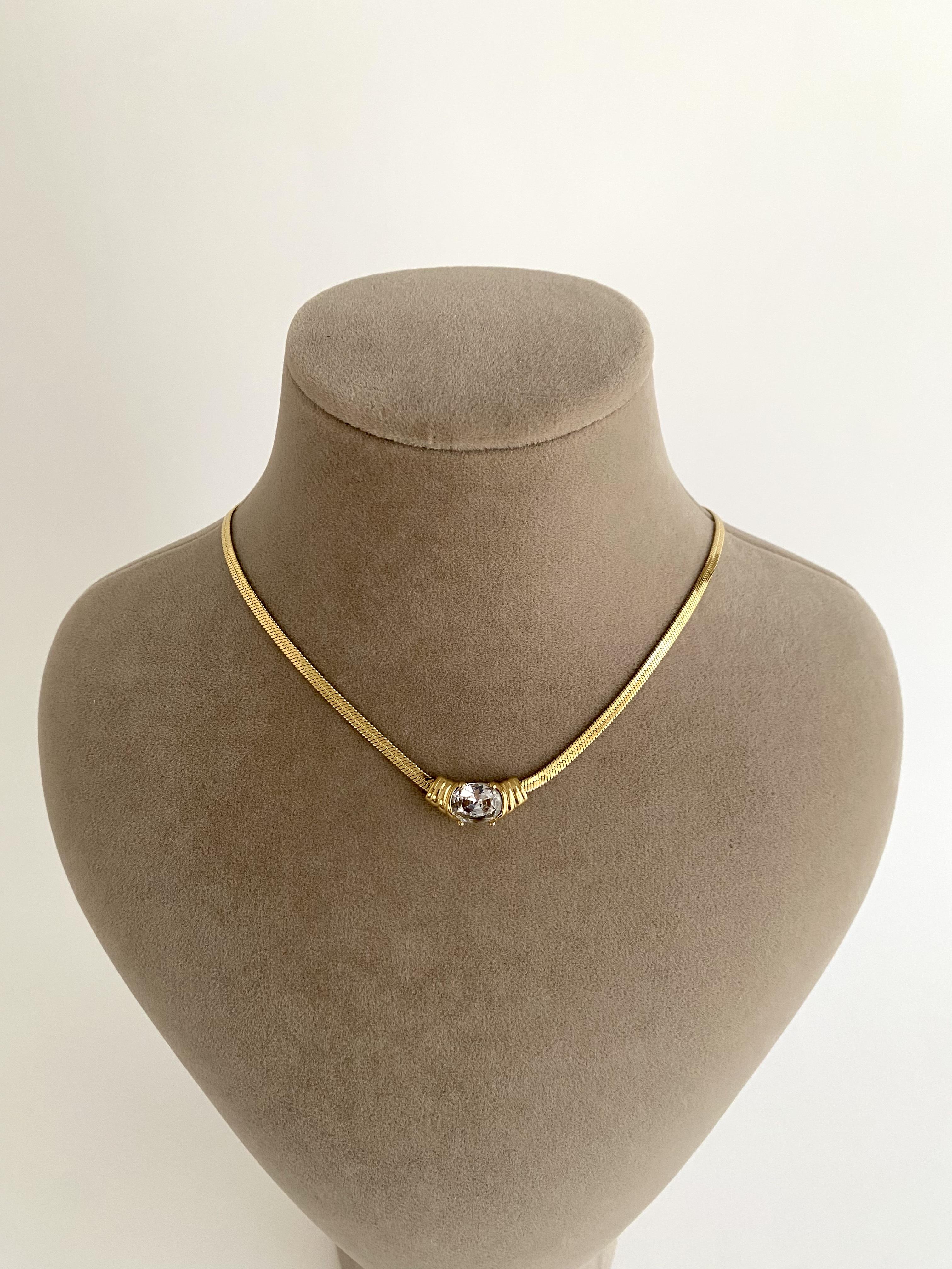 Oval Taşlı İtalyan Ezme Çelik Kolye  - Gold